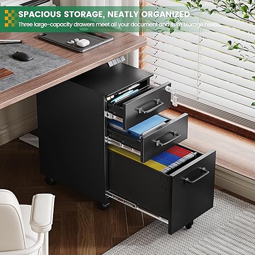 Vista 116 de Archivador móvil de 3 cajones con cerradura, gabinete de almacenamiento debajo del escritorio para oficina en casa, archivador vertical