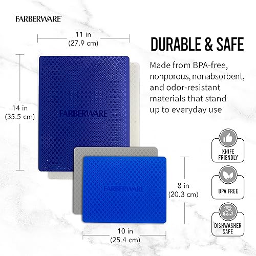 Miniatura 3 de Farberware Juego de alfombrillas de corte de cocina flexibles, fabricadas en los Estados Unidos, prevención de contaminación cruzada, 8 x 10 y 11 x