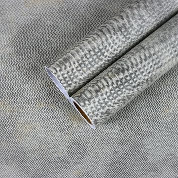 CHIHUT Dark Gray Wallpaper Peel and Stick Herringbone Grasscloth Textured Contact Paper for Cabinet Shelf Liner Self Adhesive Faux Linen Wallpaper Thick Fabric Vinyl Wrap Grey Contact Paper 12x100