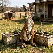 22'' Mother Kangaroo with Joey Statue,Resin Kangaroo Family Sculpture,Brown
