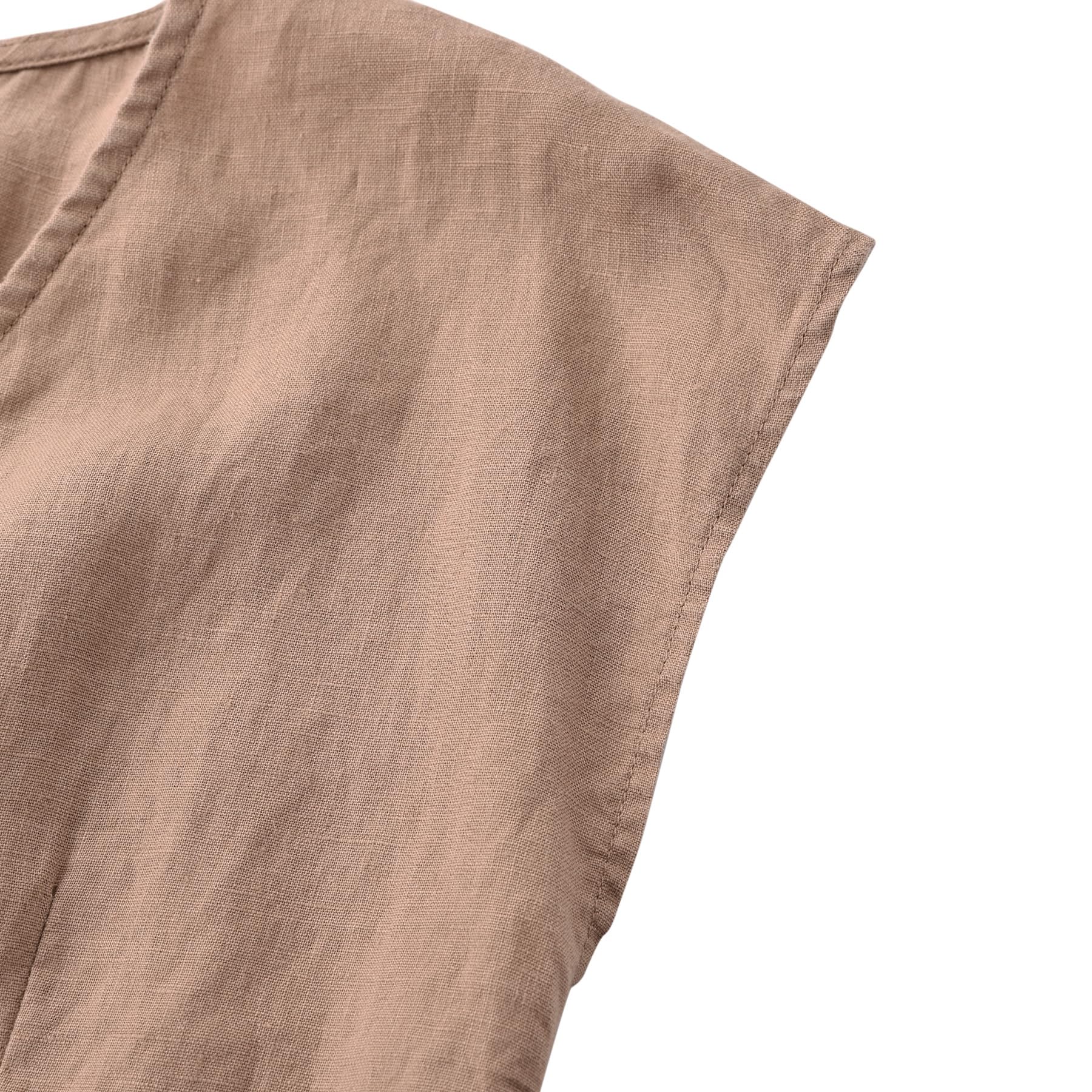 Amazhiyu Robe d'été 100 % lin pour femme avec col en V et manches courtes Coupe ajustée