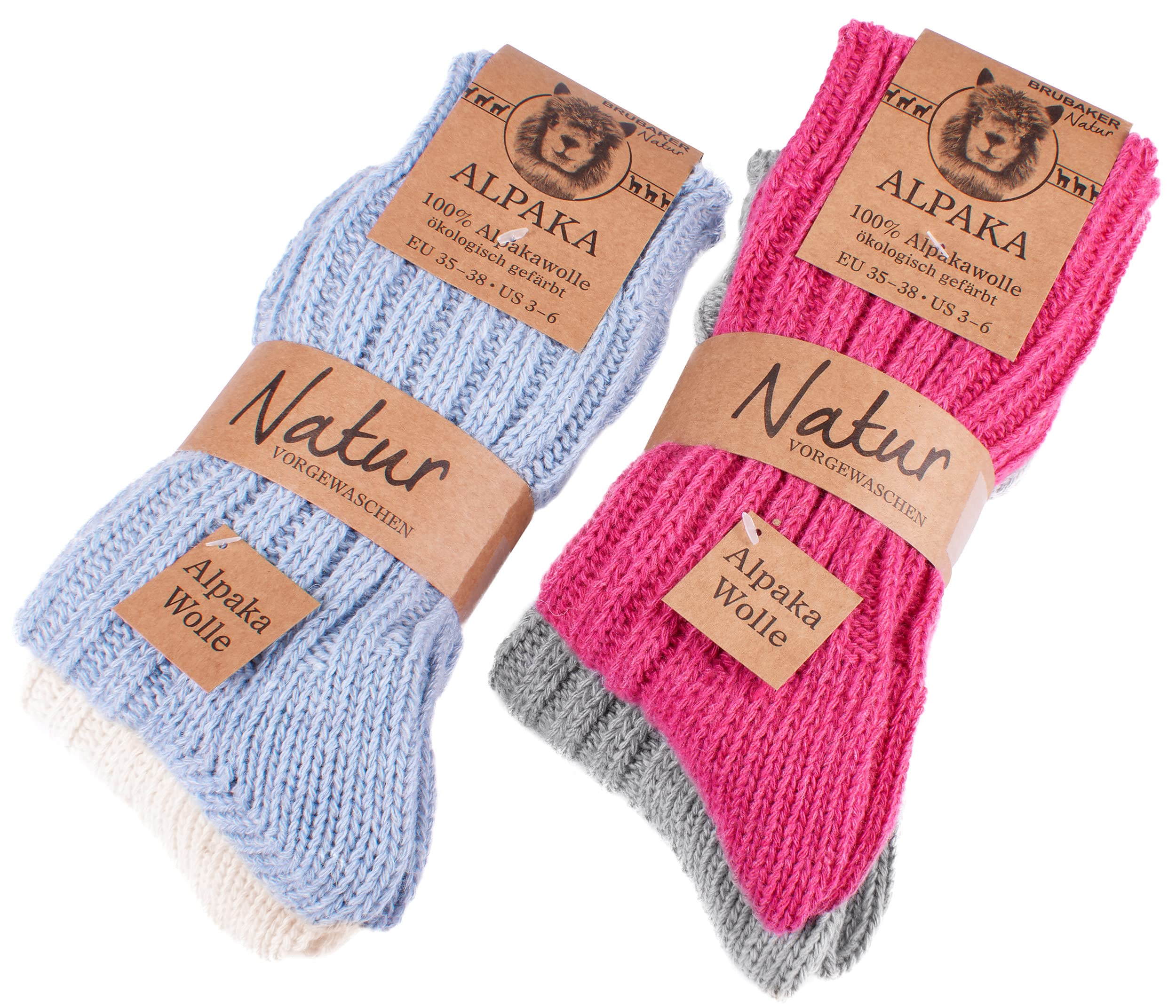 BRUBAKERWarm Alpaca Socks for Men or Women - 4 Pairs