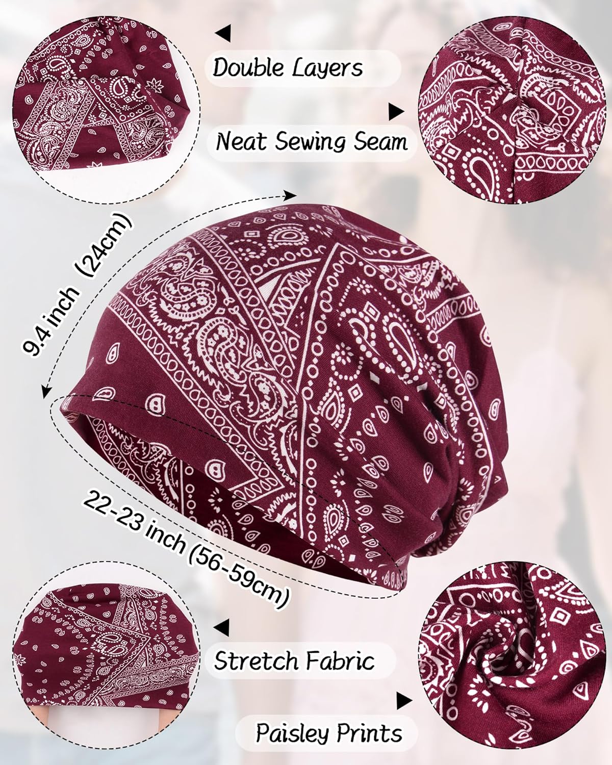 Women's Summer Beanie for Men Hat Boho Hats Adult Dwarf Hats Chemo Cap Cancer Headwear Caps Baggy Skull Sleep Cap Nightcap - Image 2