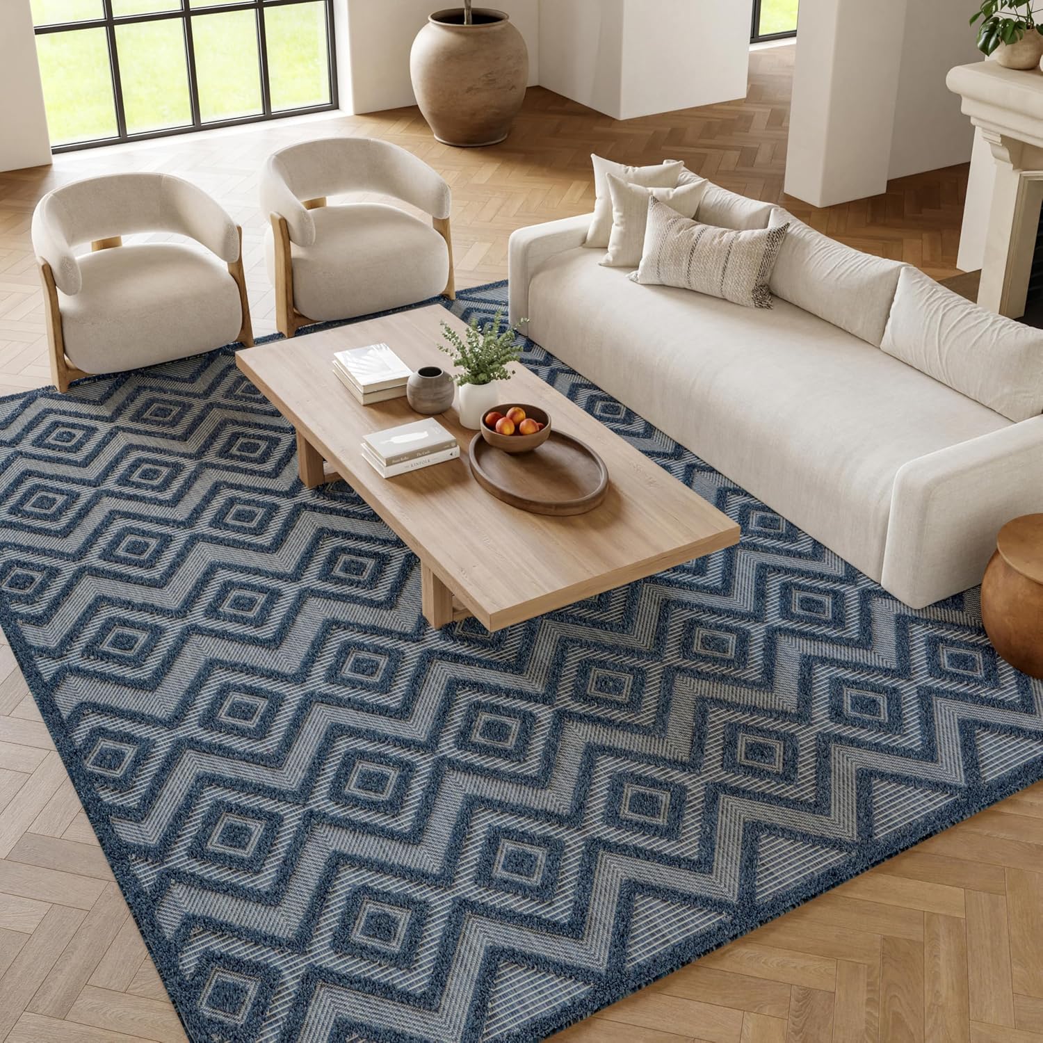 Nourison Home Versatile Navy Blue 7' x 10' Area Rug - Easy Clean, Non Shedding, Bed Room, Living Room, Dining Room, Kitchen (7' x 10')