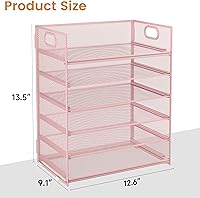 Vista 6 de Subekyu 6 Tier Office File Paper Desk Tray Organizer with Handle, Stackable Slide Mesh Letter Tray Folder Pink Desk Organizer, Desktop Document