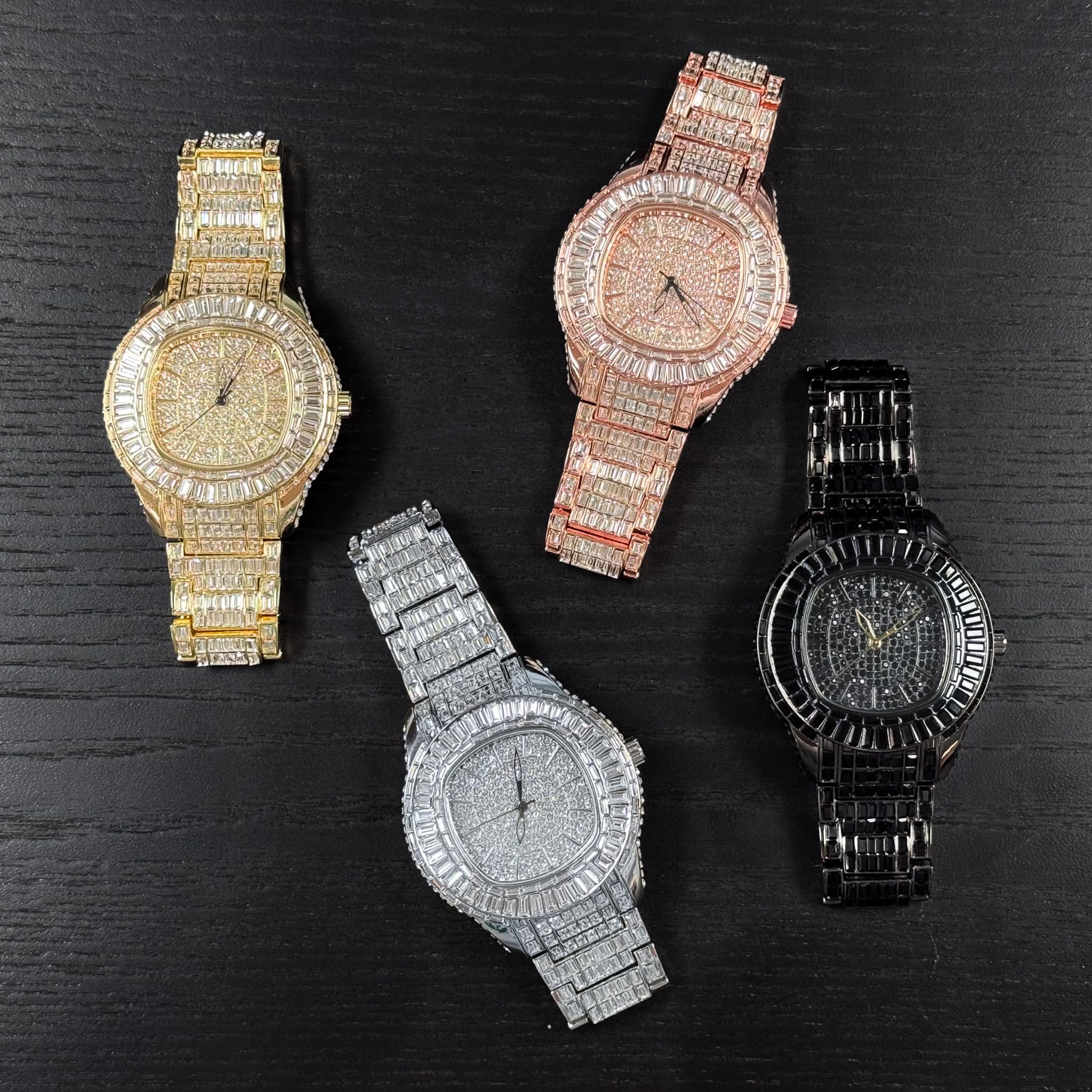 Herren 48 mm voll Iced Out Baguette Uhr mit simulierten Diamanten - Luxus Hip Hop Bling Uhr 17,8 cm Band Geschenk für Ihn