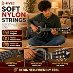 Pyle 34” Acoustic Guitar- 1/2 Junior Size- Great for Students, Kids, Teens, Adults- Girls Boys Beginners, Includes Accessory Kit, Gig Bag, Tuner, Extra Strings, Picks, Strap- Right Handed- Black Matte