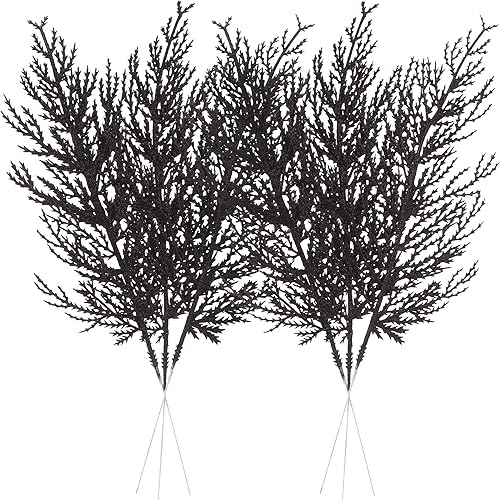 Sea Team Paquete de 24 adornos artificiales de ramas de pino con purpurina, palos decorativos, tallos brillantes, púas, ramas para árbol de Navidad,