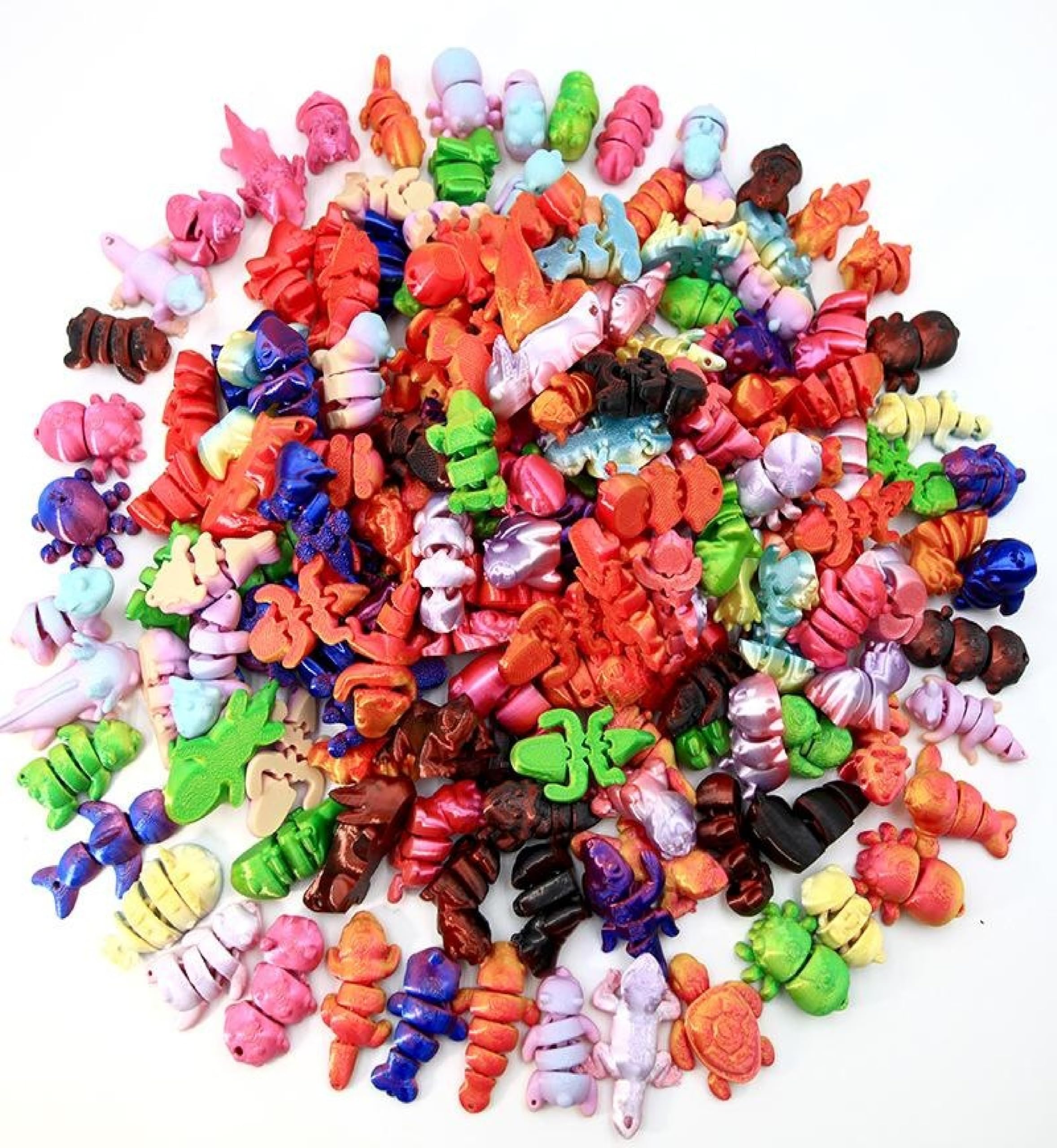 Alwodici 50Pcs 3D Printed Animals Set Mixed Colorful 3D Printed Animal Fidget Toy With Movable Joint Cute Random Mini Animal Figures For DIY Home Office Desk Decoration Education Toy Party Gift