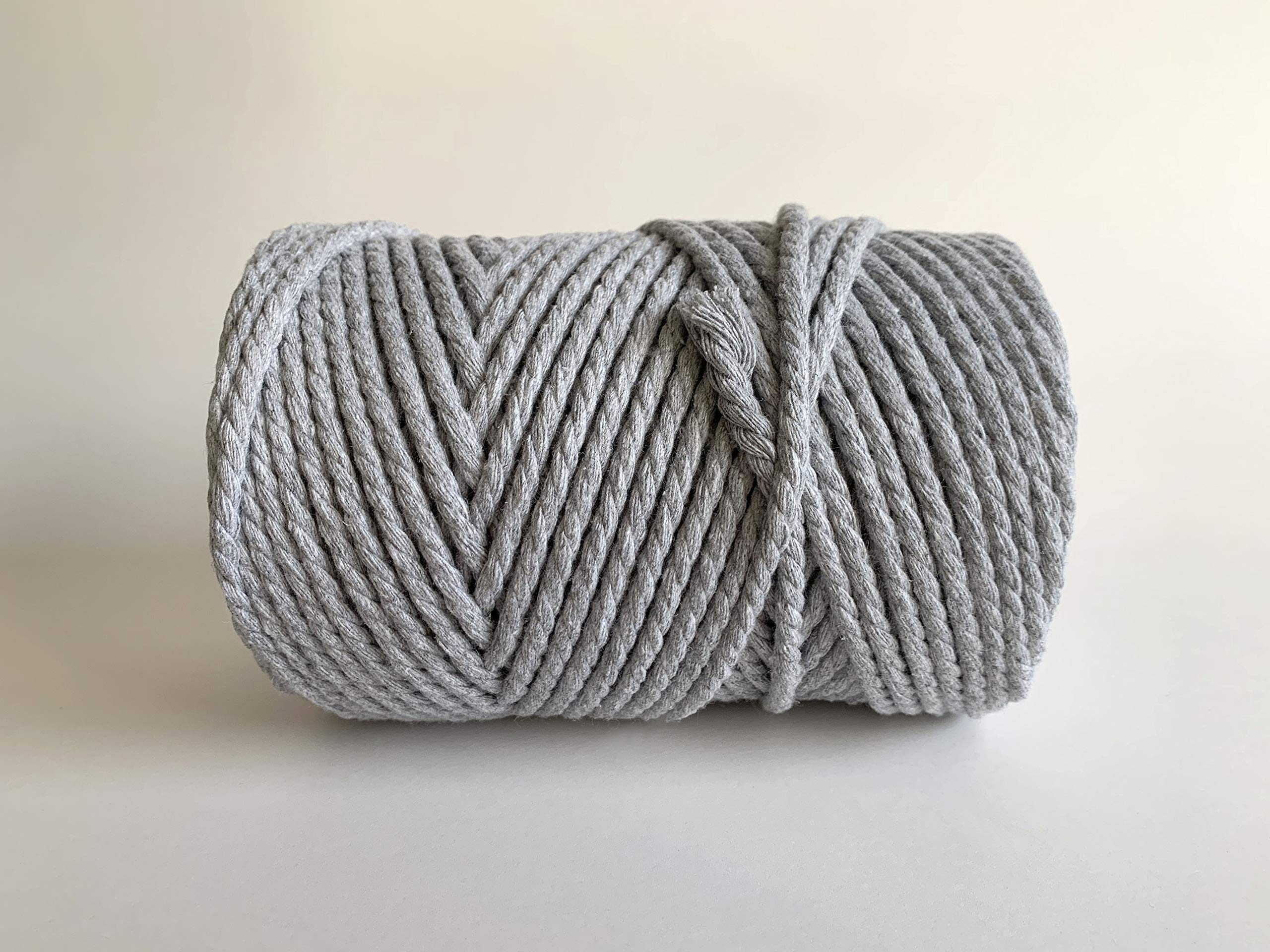 5mm 3 Strand Macrame Cord/Recycled 100% Cotton Fiber Art Rope - Light Gray