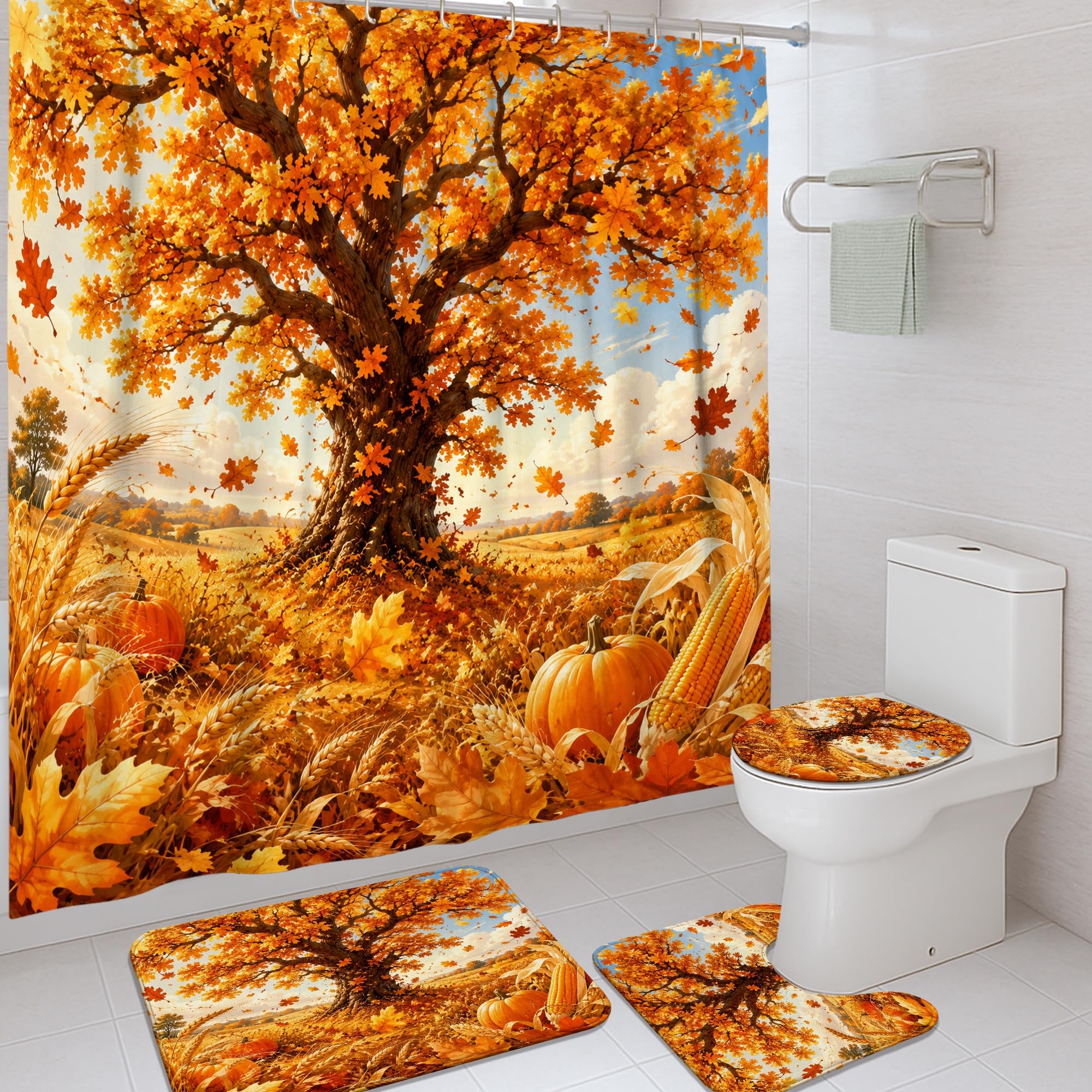 Rideau de douche motif arbre et feuilles rustiques pour une évasion automnale