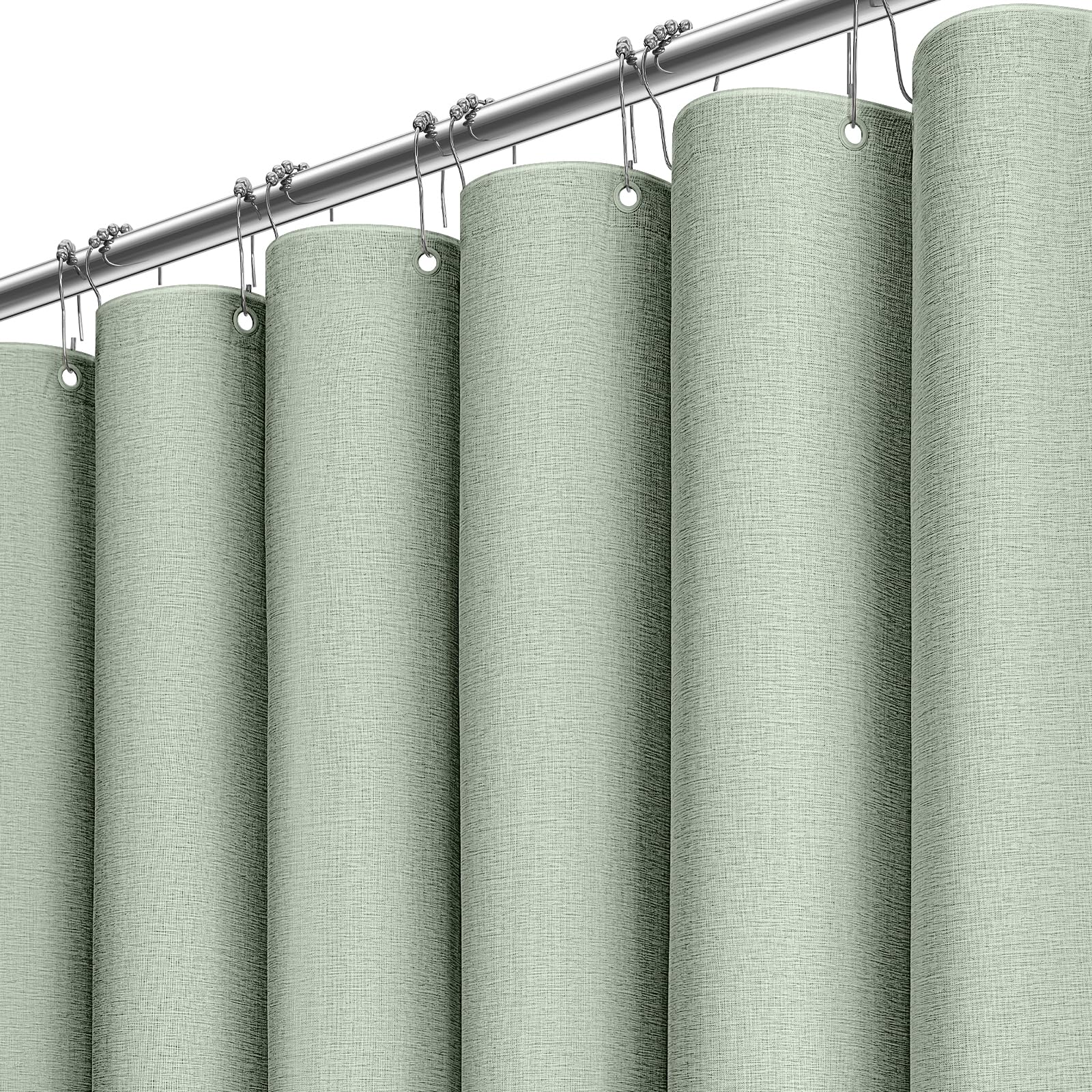 BTTN Extra Long Linen Textured Waterproof Shower Curtain, 72x96, Sage Green