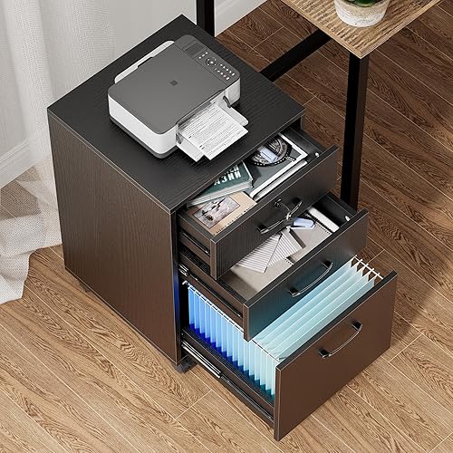 Miniatura 5 de Warmiehomy Archivador de 3 cajones con cerradura, archivador rodante, archivador con bloqueo sobre ruedas, archivador de madera para oficina en