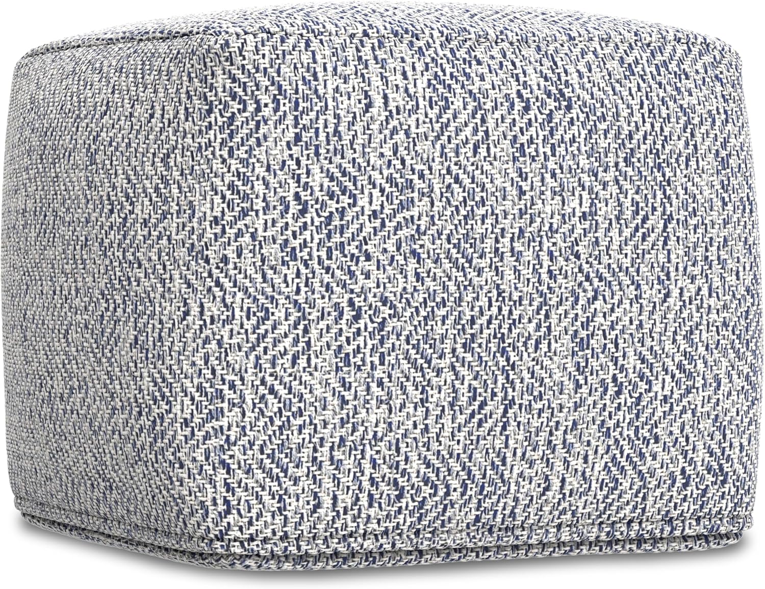 SIMPLIHOME Nate 18-inch Wide Square Pouf in Denim Mélange, Boho-Style Ottoman, Footrest, or Extra Seating for Living Room in Handwoven Cotton Fabric, Assembled