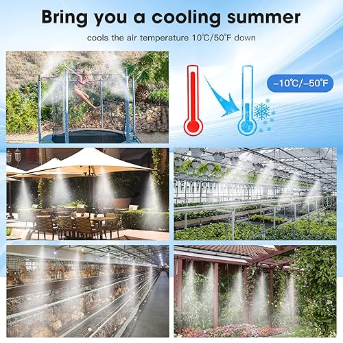 Miniatura 2 de Sistema de enfriamiento por nebulización de 33 pies (32.8 ft) + 16.4 pies adicionales, 15 juntas en T + 17 boquillas de nebulización, tubo anti-UV,