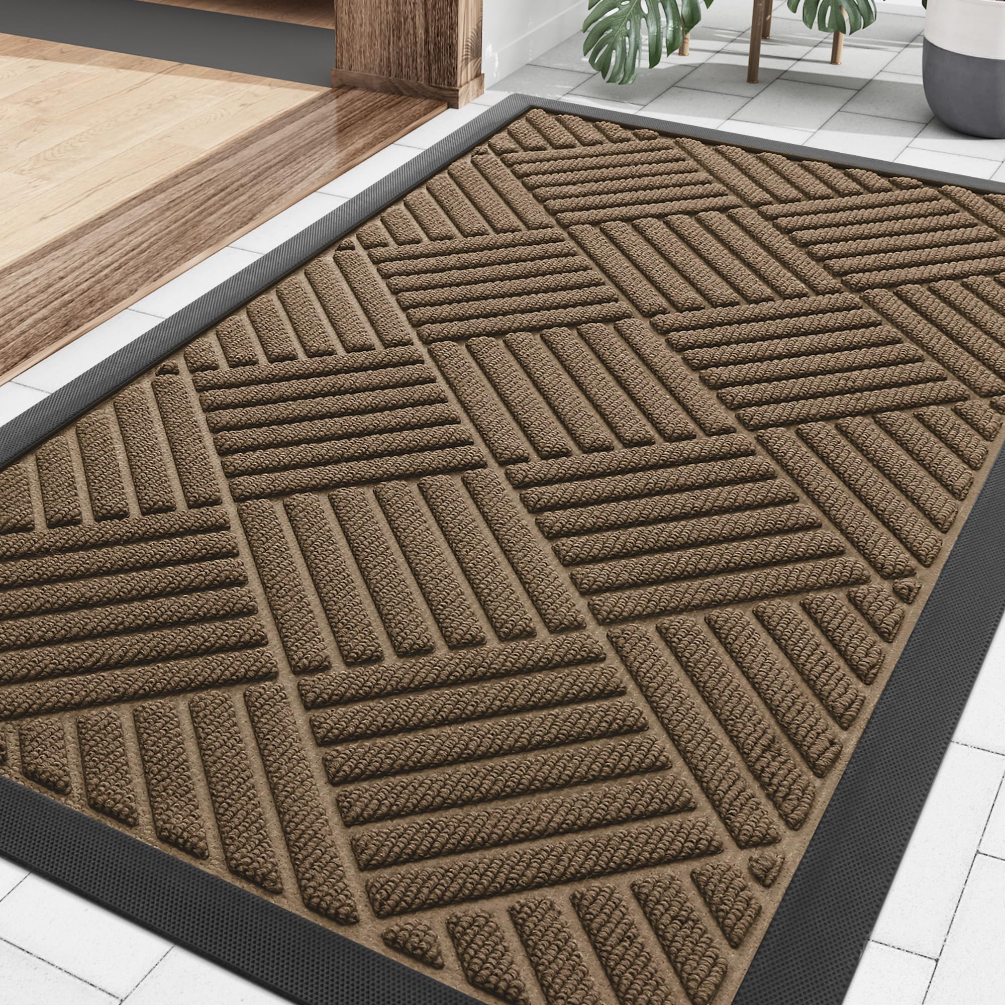 Sponsored Ad - Smiry Front Door Mat Outside Entrance, Heavy Duty Outdoor Indoor Natural Rubber Doormat, Non Slip, Trap Dirt and Moisture, Easy Clean, Low Profile Patio Porch Entryway Mat, 29.5x17, Brown