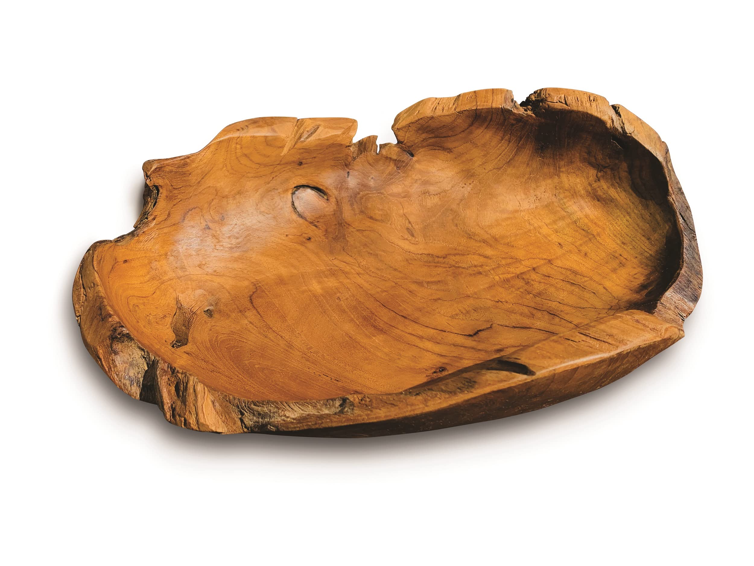 MAISONICA Long Teak Oval Root Bowl Rustic Wood Handcarved Handmade Gift 45cm