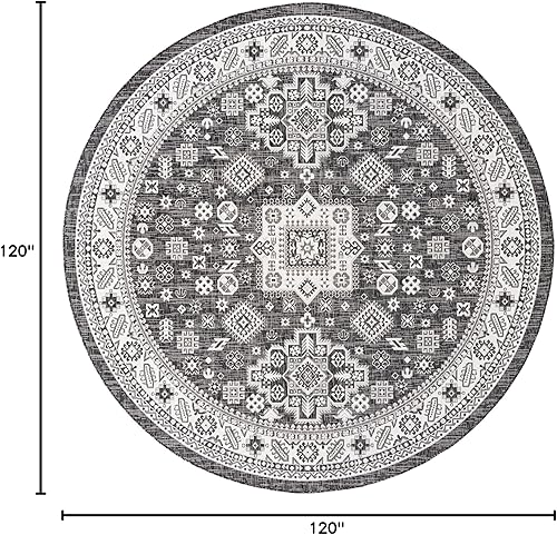 Miniatura 392 de Rugs.com Outdoor Aztec Collection Alfombra – 4 x 6 pies alfombra de tejido plano gris carbón perfecta para salas de estar, grandes comedores, planos