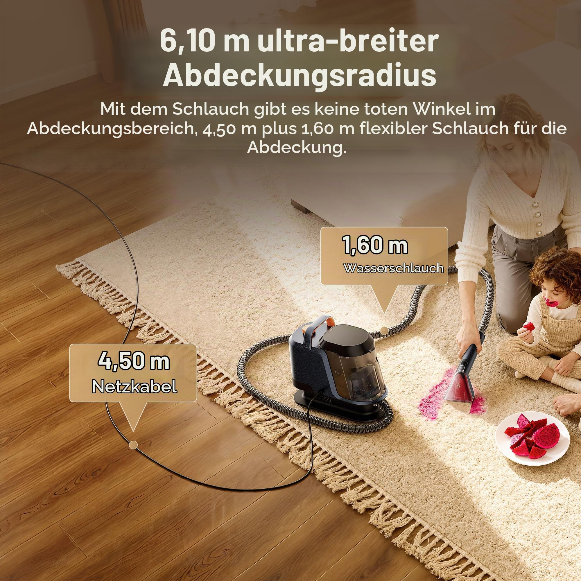 Uwant Y100Pet Polsterreiniger Gerät Mit 22Kpa Teppichreiniger Waschsauger Geräuscharm Nasssauger Teppichreiniger Für Alltägliche Flecken Und Verschmutzungen Mit Schlauch Für Teppich Sofa