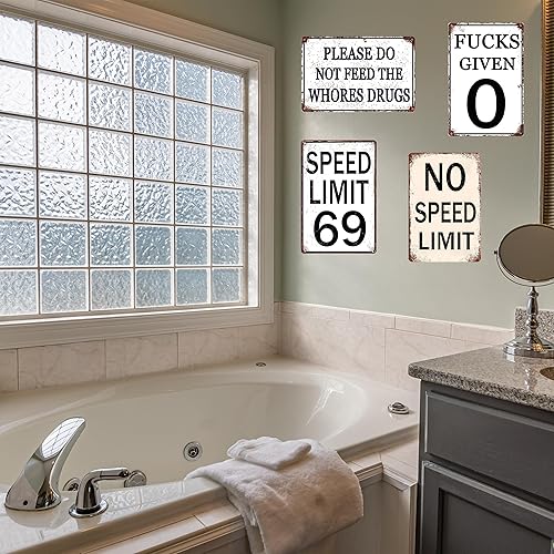 Miniatura 7 de Letreros divertidos de 0 Fucks Given, decoración de habitación para hombres, divertido letrero de cueva de garaje para hombre, letreros de metal