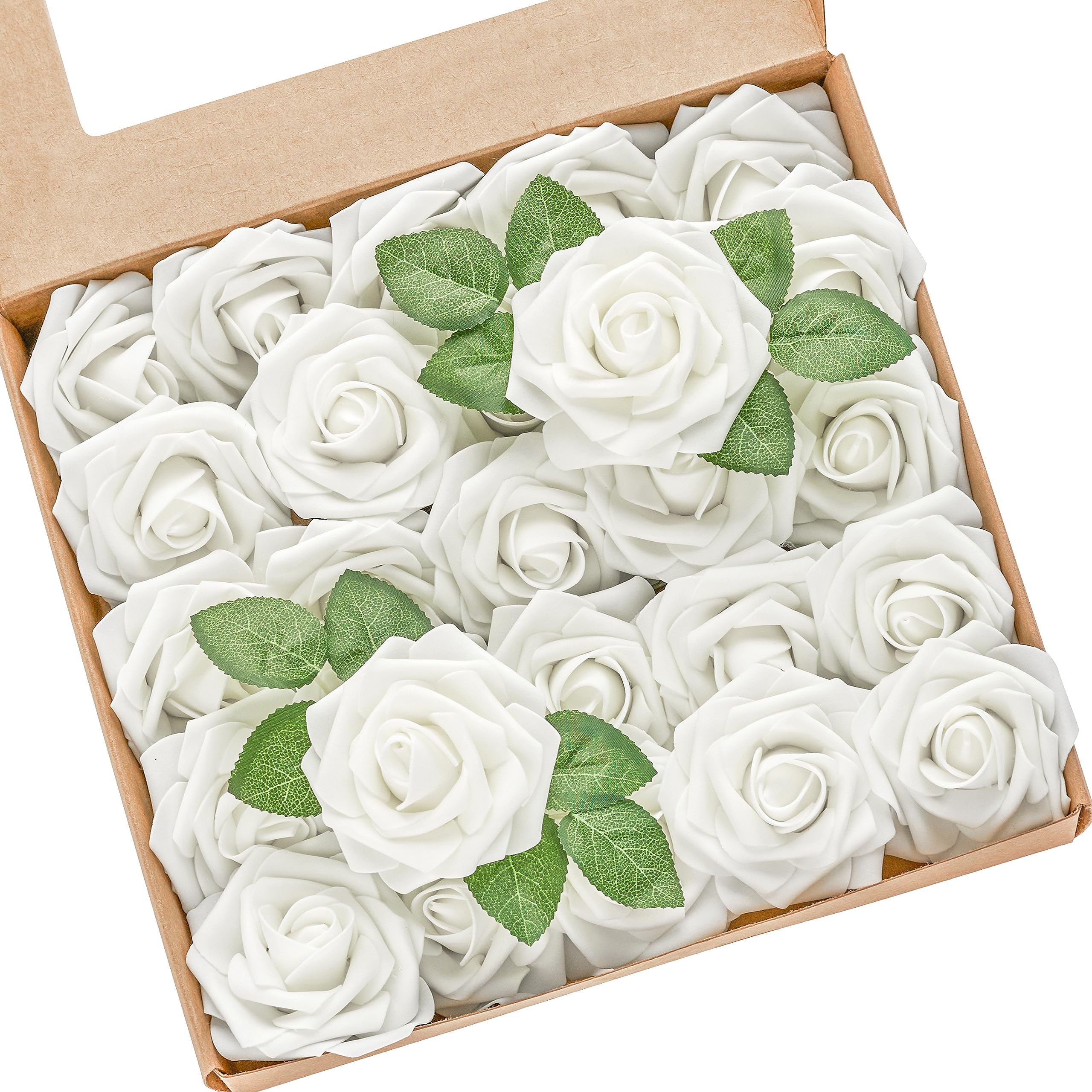 Artificial Flowers 50pcs Real Looking White Artificial Rose with Stems for DIY Wedding Bouquets Centerpieces Arrangements Bridal Shower Party Home Decorations