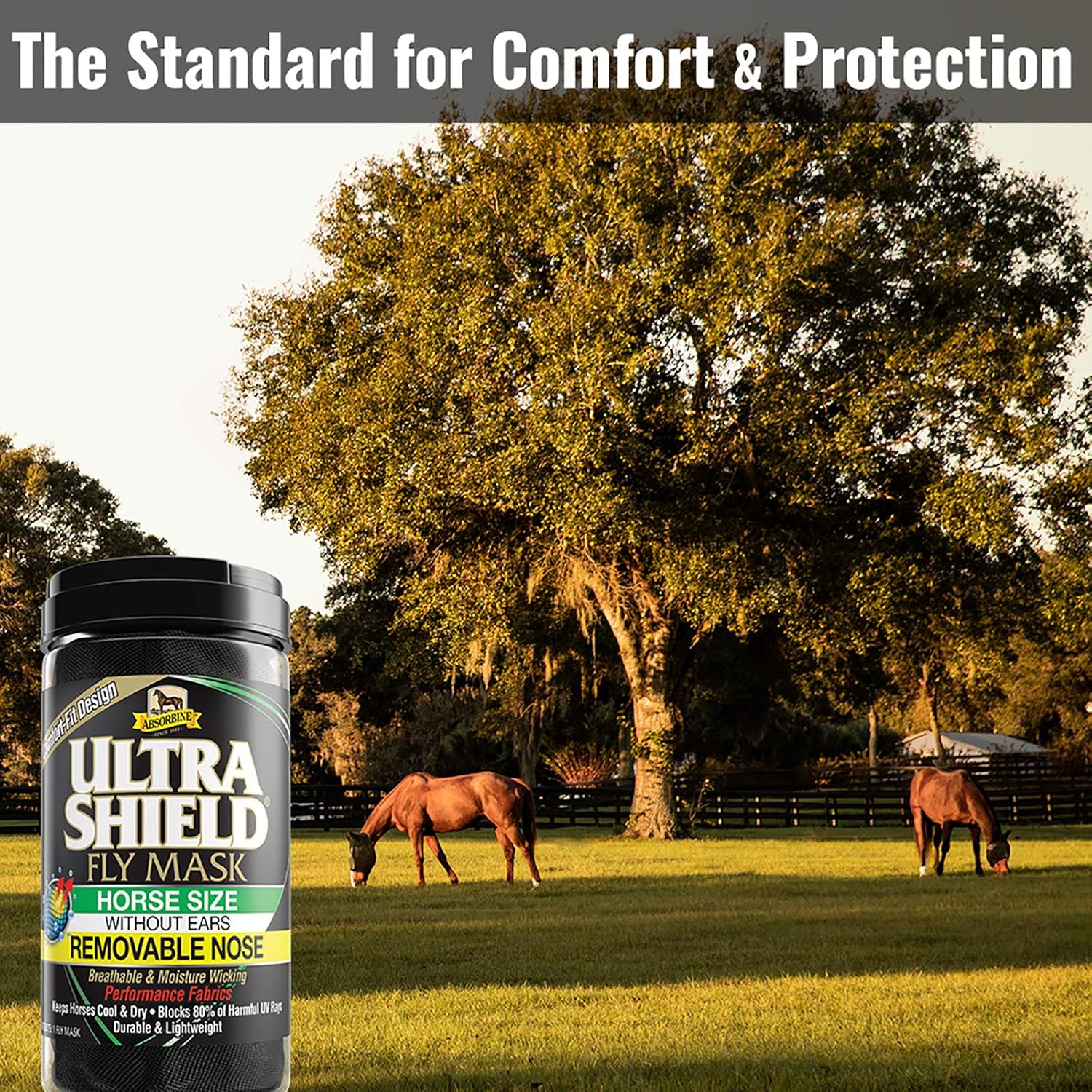 Absorbine UltraShield Equine Fly Mask, UV Protection, Horse Size Without Ears, Has Removable Nose : Pet Supplies