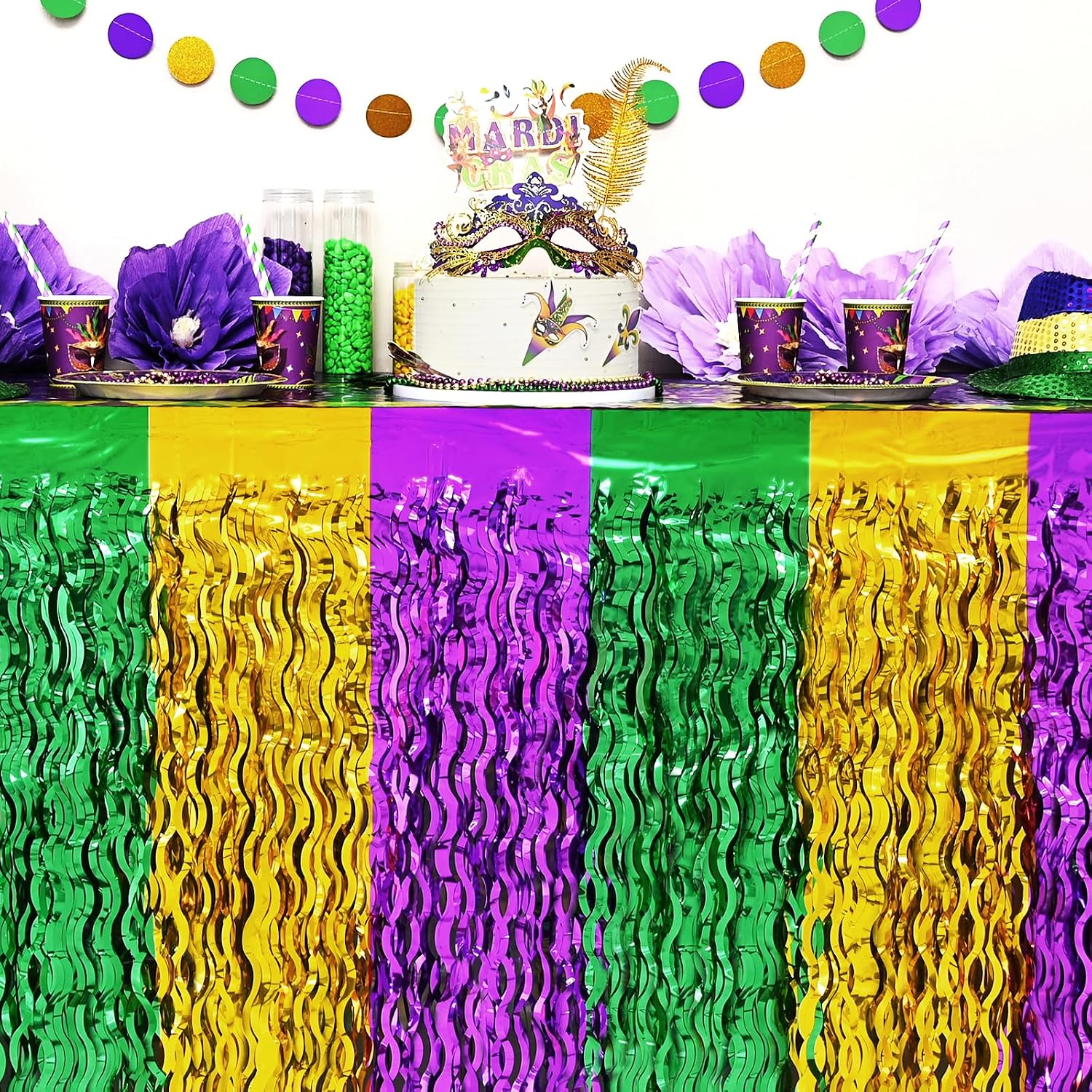 Mega-L Mardi Gras Party Decorations, 4 Pack Purple Green Gold Table Skirts