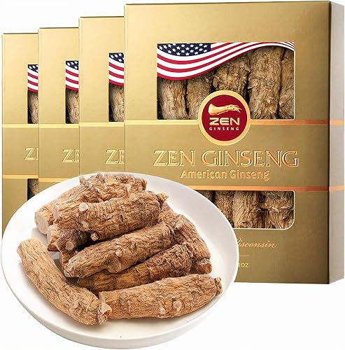 4 cajas de raíz de ginseng americano grande de primera calidad (4 onzas por caja), sin OMG, sin gluten, Wisconsin Ginseng. Aumenta la inmunidad, la