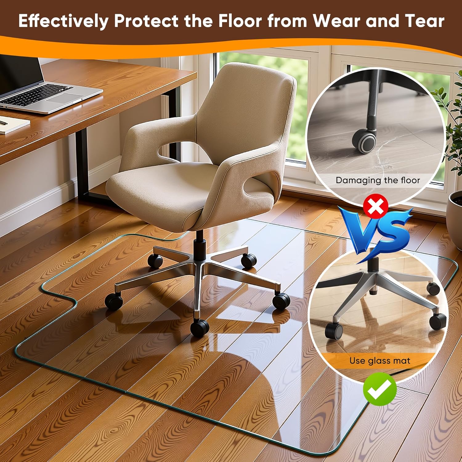 Antok Irregular Tempered Glass Chair Mat, 36"x48" Office Chair Mat for Carpet & Hardwood Floors, Heavy Duty 0.2" Desk Chair Mat for Smooth Rolling at Home or Office