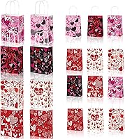 Vista 2 de KIPETTO Bolsas de regalo de San Valentín, 12 bolsas de papel para el día de San Valentín con asas en forma de corazón, bolsa de golosinas