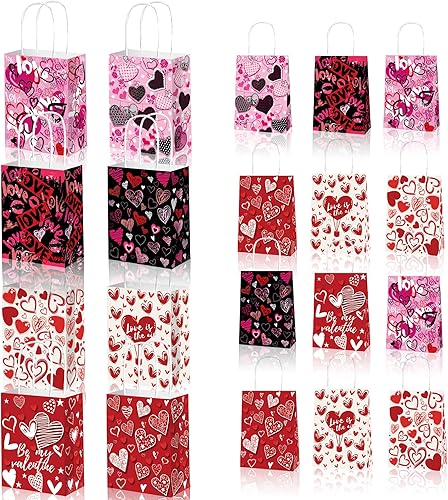 Miniatura 2 de KIPETTO Bolsas de regalo de San Valentín, 12 bolsas de papel para el día de San Valentín con asas en forma de corazón, bolsa de golosinas