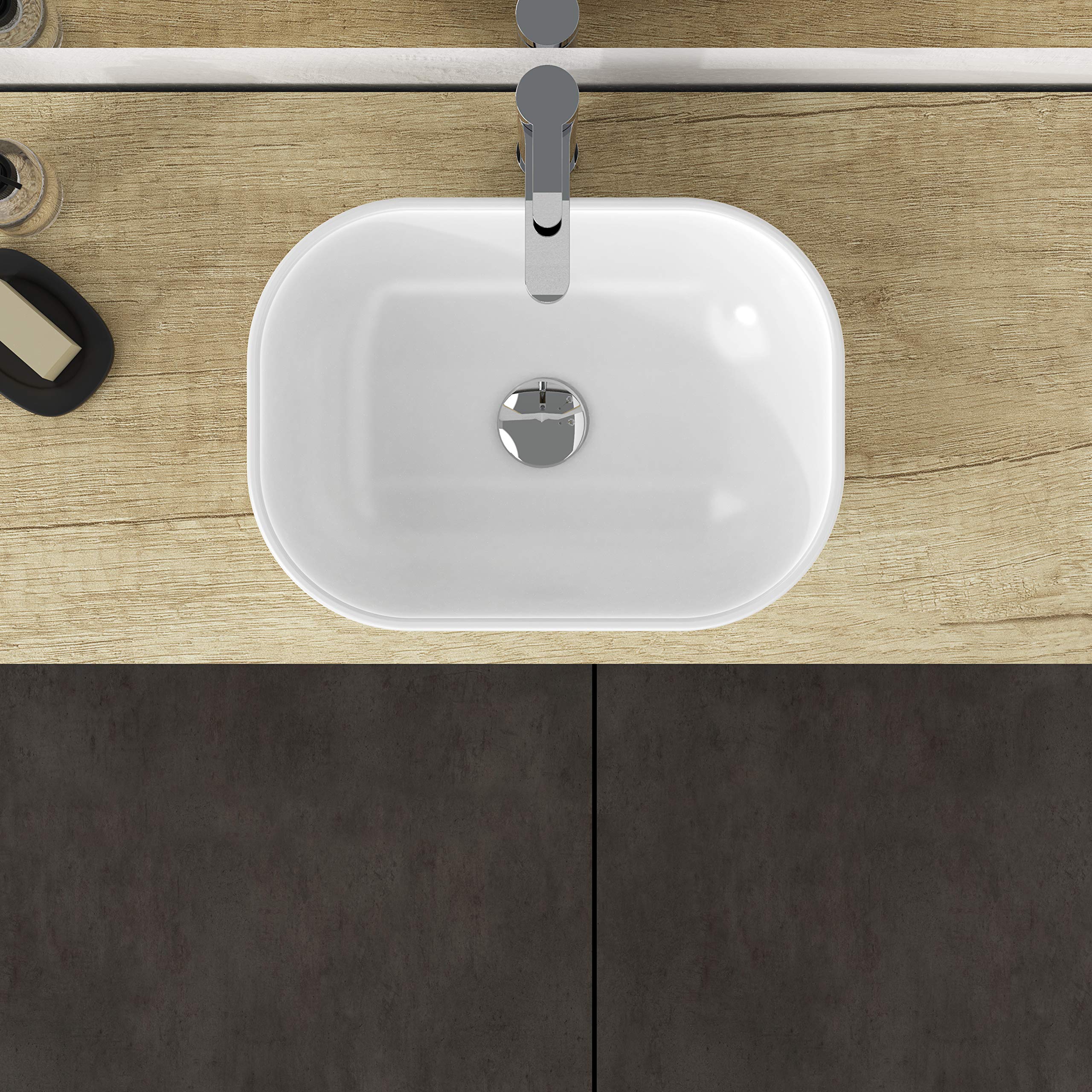 Baikal Baño Onyx, 2 cajones, suspendido en Pared, con Lavabo cerámico. Mueble Montado, Melamina 16,Mueble F46 + Top + Lavabo 100 cm Nature