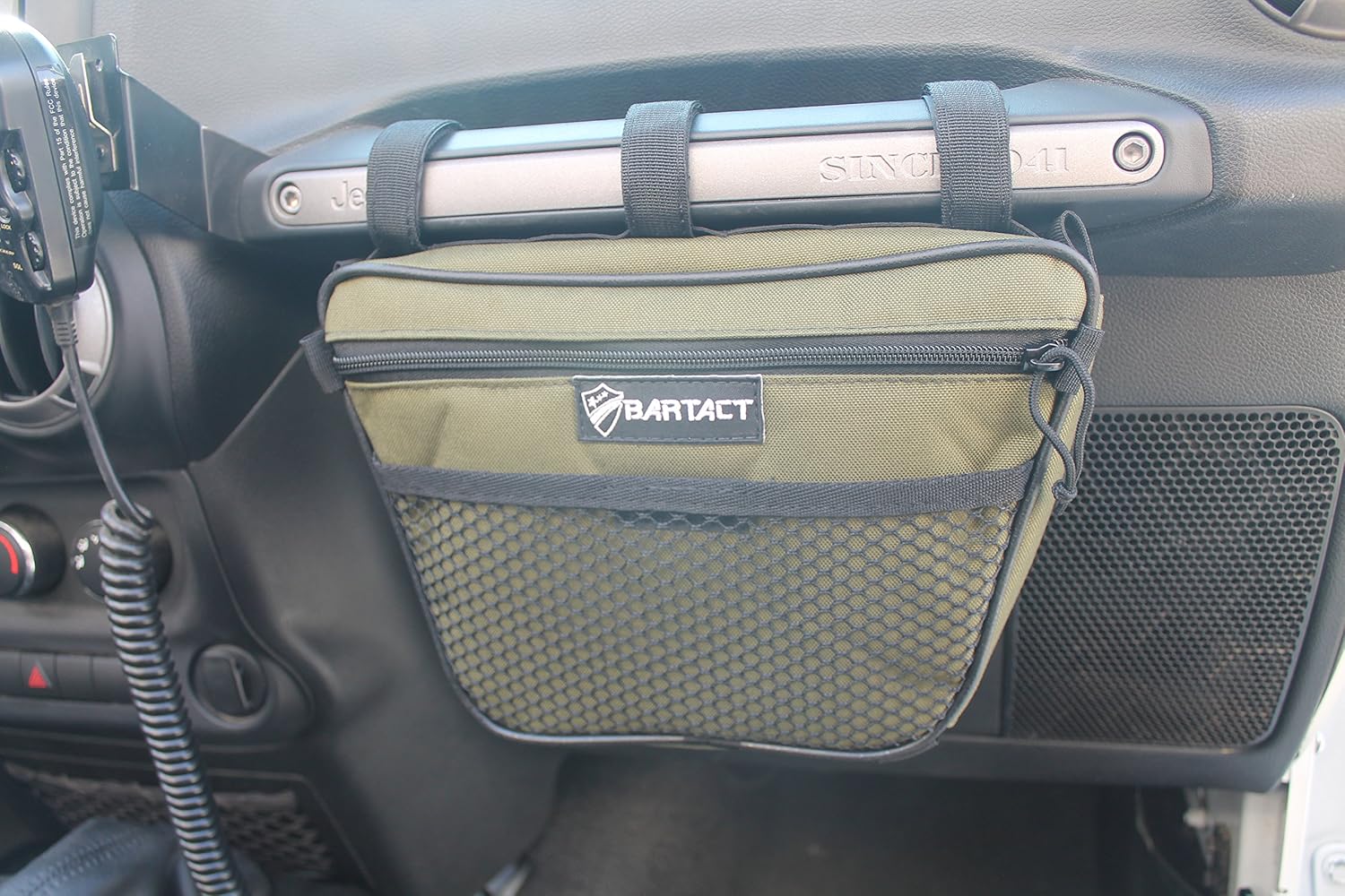 Bartact Compatible with Jeep Wrangler Dash Bag Passenger Grab Handle Dash Bag Fabric Olive Drab