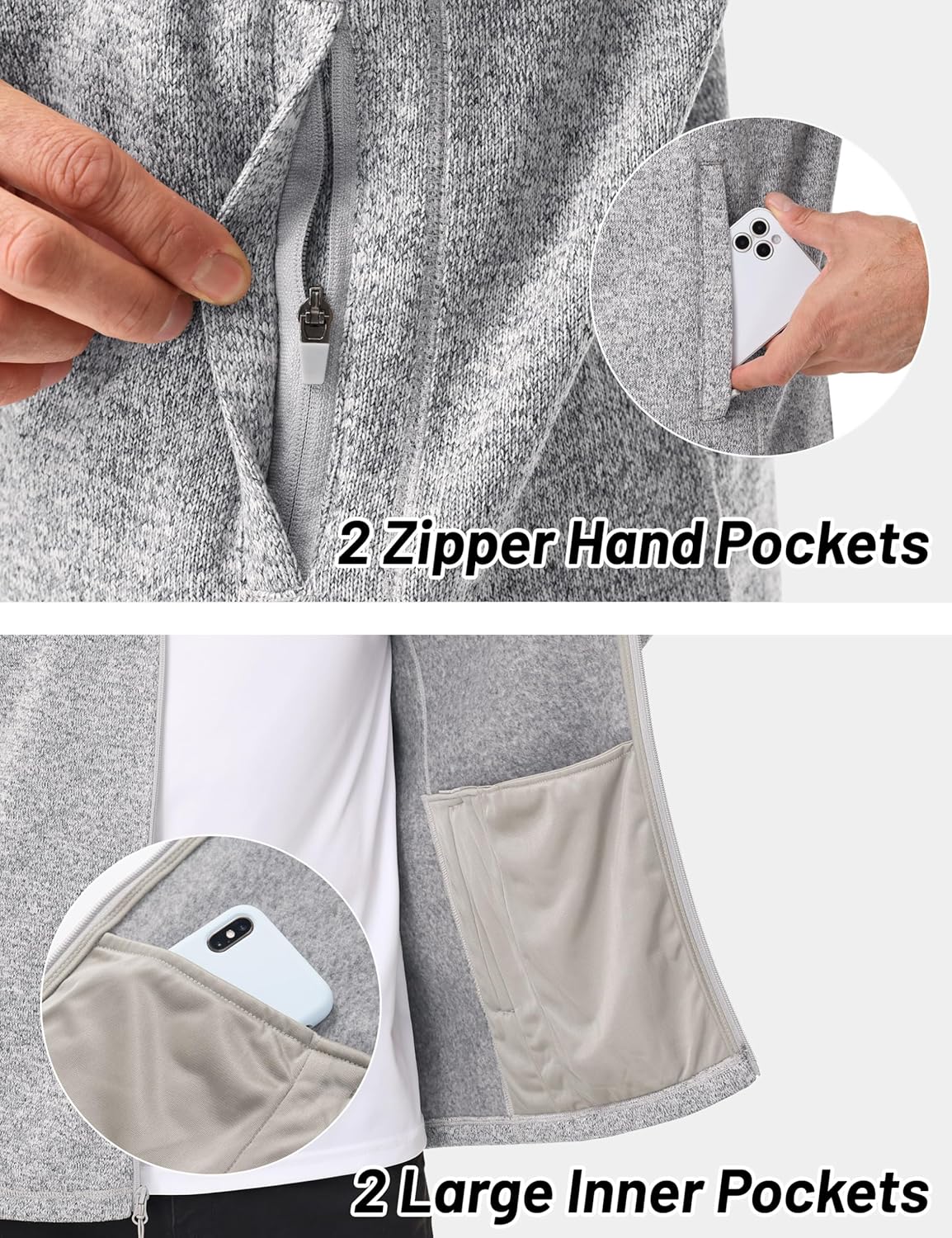 MAGCOMSEN Men's Fleece Jacket Lightweight Full Zip Jackets Casual Soft Warm Winter Coats Zip Up Sweater with Pockets - Image 5