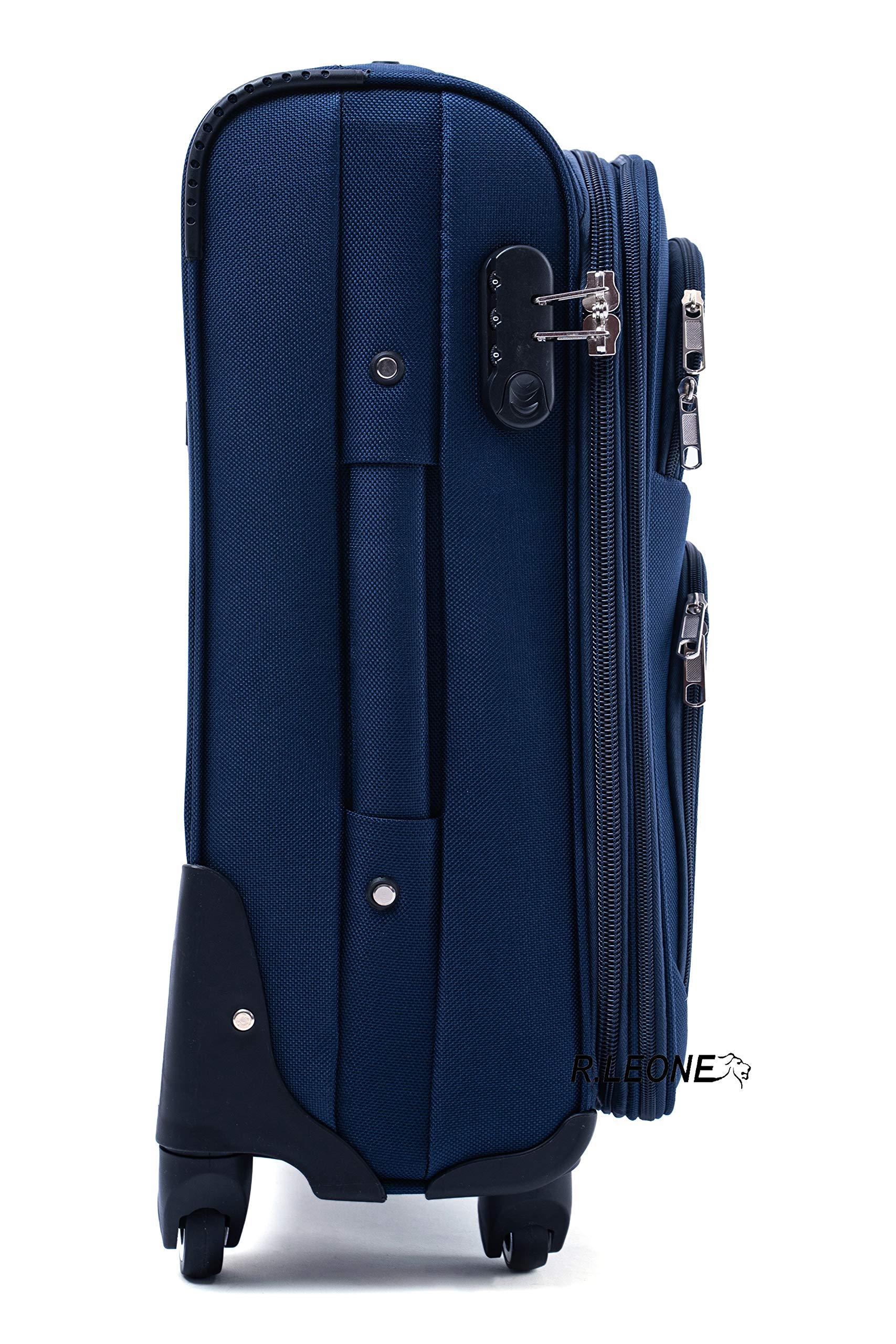 R.Leone Valigia da 1 pezzo Fino a Set 3 Trolley Espandibile grande, medio e bagaglio a mano 4 ruote in stoffa 214 (Blu, Set 3 S M L)