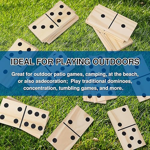 Miniatura 6 de GOTHINK Dominó de madera gigante, madera natural jumbo, juego de 28 piezas con números negros para niños, adultos y familias, perfecto para juegos