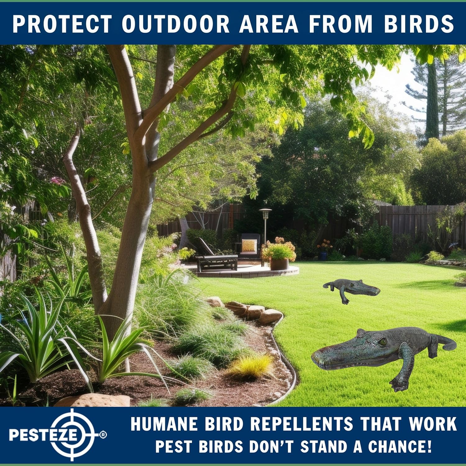 PESTEZE 49 Inch Realistic Inflatable Alligator [1 Pack] Scares Pest Birds Like Woodpeckers, Sparrows, Pigeons, Crows, Gulls & Critters from Pools & Yards Without Harming Them to Protect Property