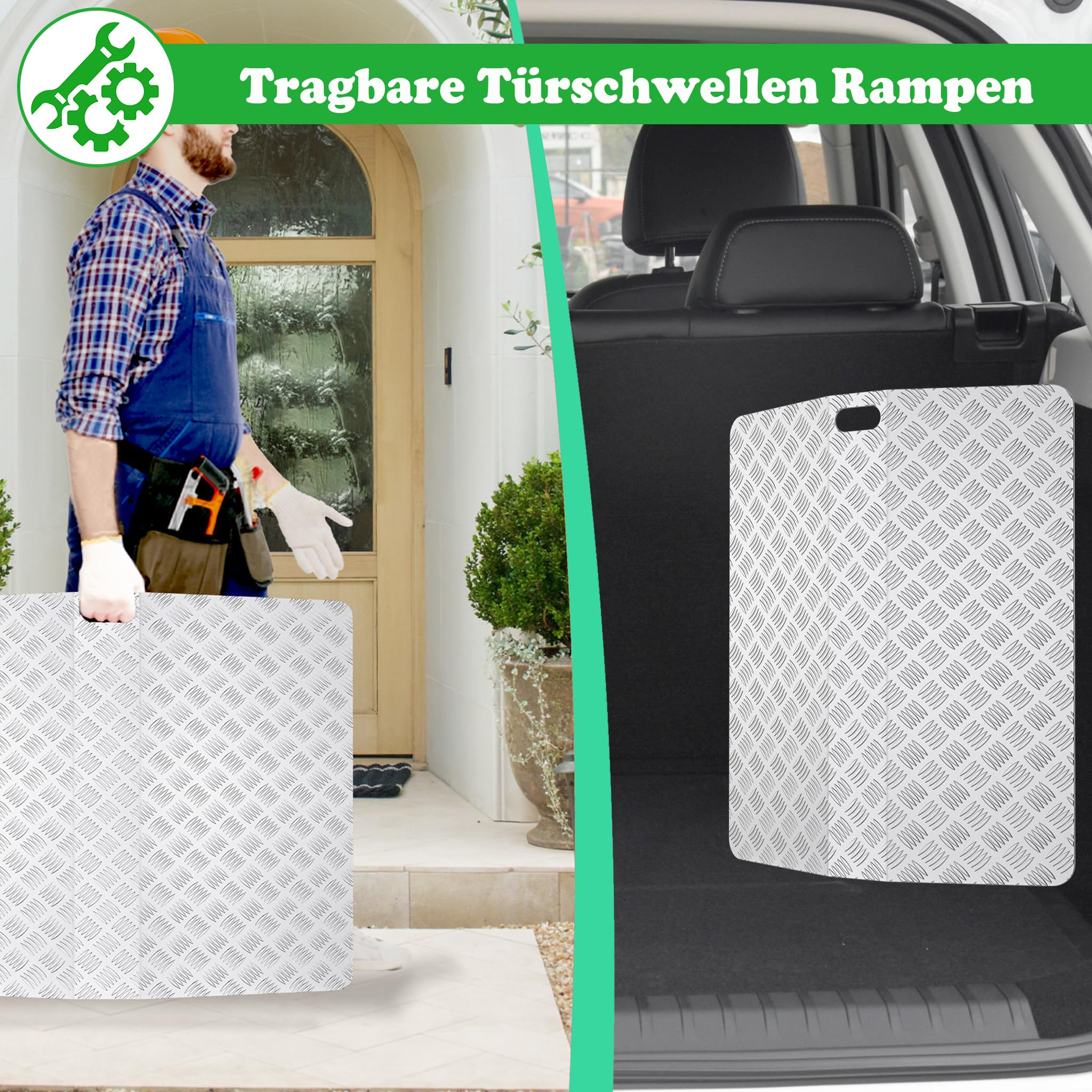 SUBTLETY Rampa progowa z aluminium, 80 x 70 x 10 cm, antypoślizgowa rampa najazdowa, nośność do 270 kg, przenośne rampy progowe do samochodów osobowych, motocykli, wózków inwalidzkich i skuterów