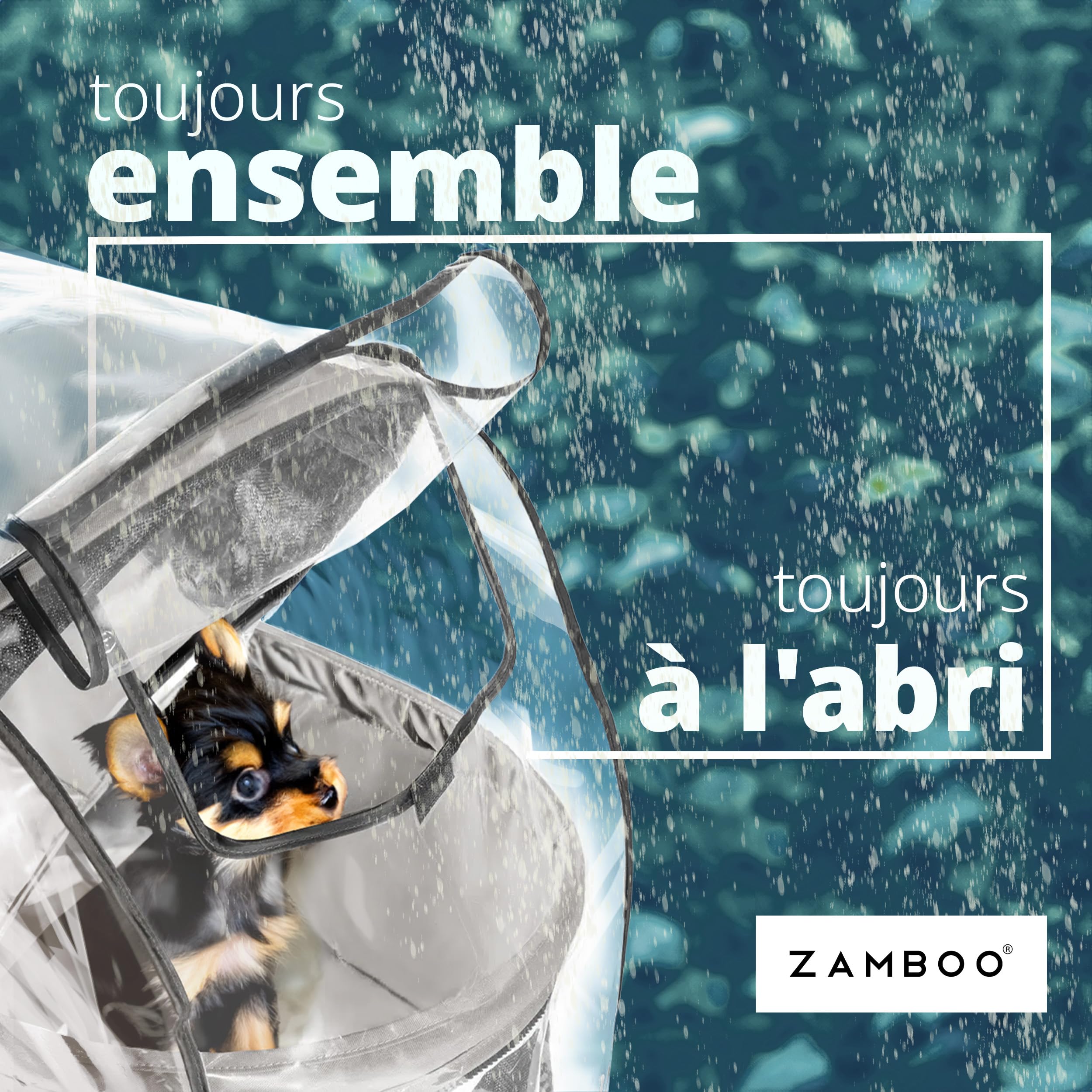 Zamboo Habillage Pluie pour Poussette Chien - Protection Pluie Transparente avec Fenêtre, Filet d'Aération et Entrée Rabattable, Compatible avec TOGfit Pet Roadster, Pawhut - Poussette Non Incluse