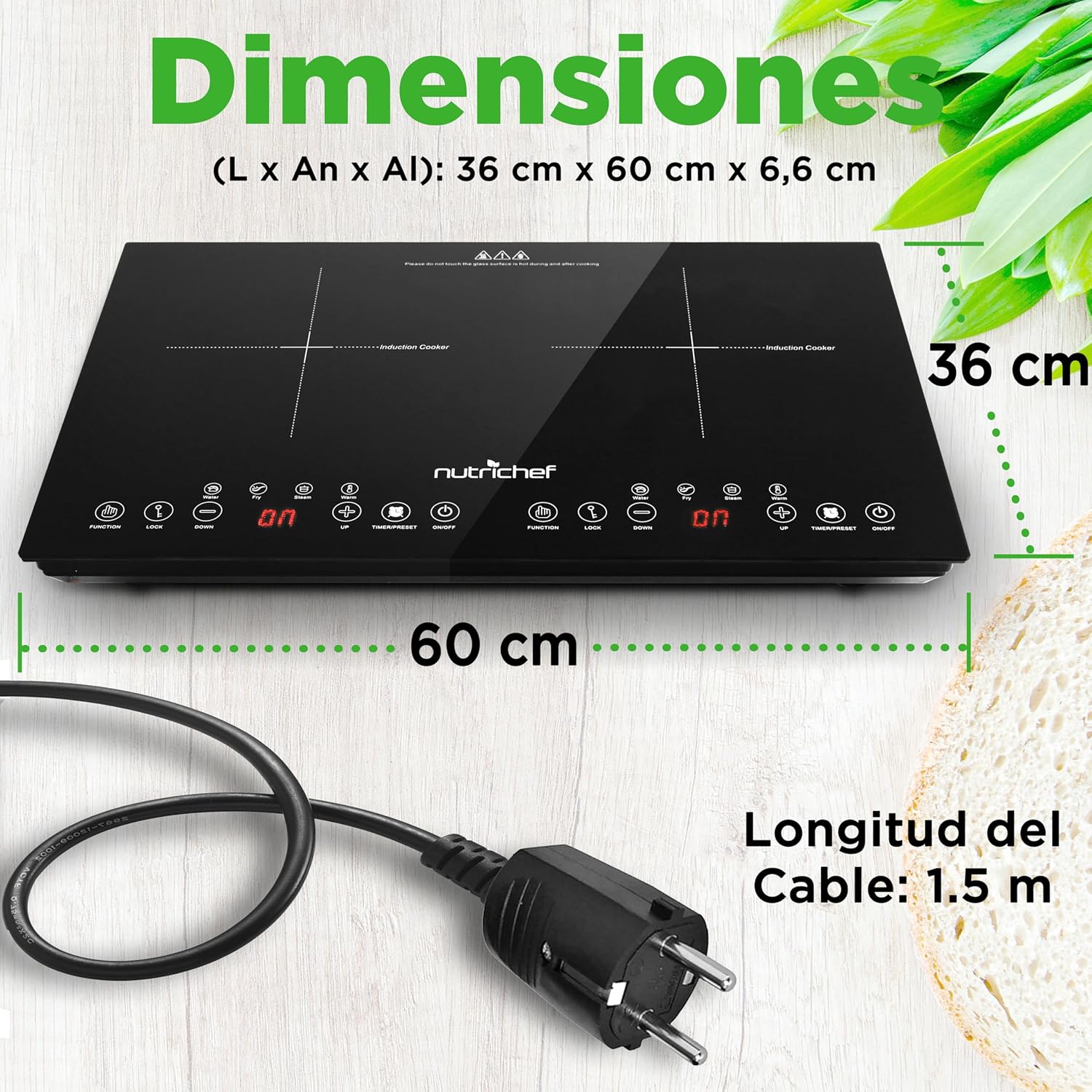 Dimensions of the NutriChef Double Induction Cooktop.