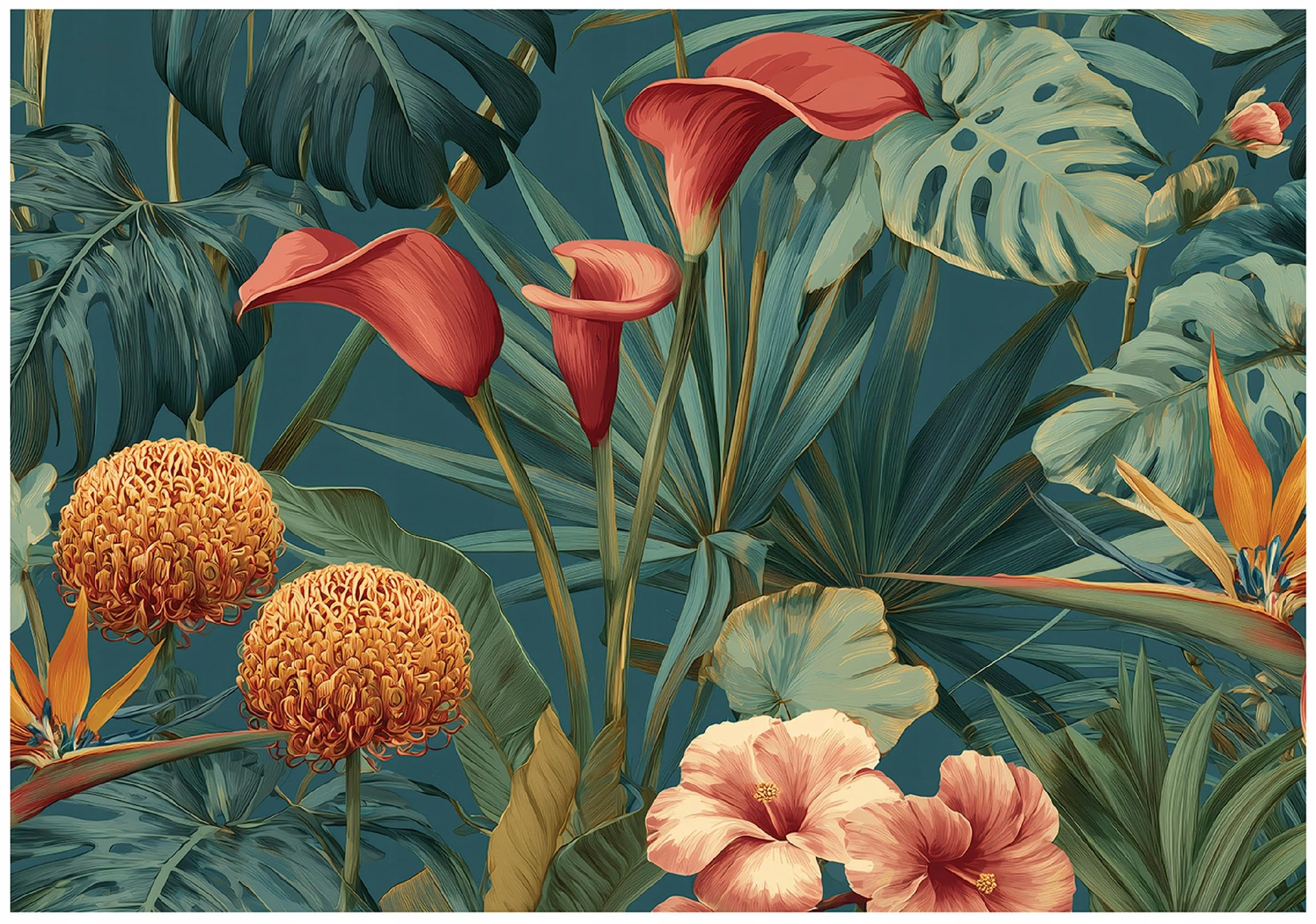 Wallarena Flowers, Green 3 Wall Mural Photo Wallpaper For Living Room & Bedroom 300 X 210 Cm