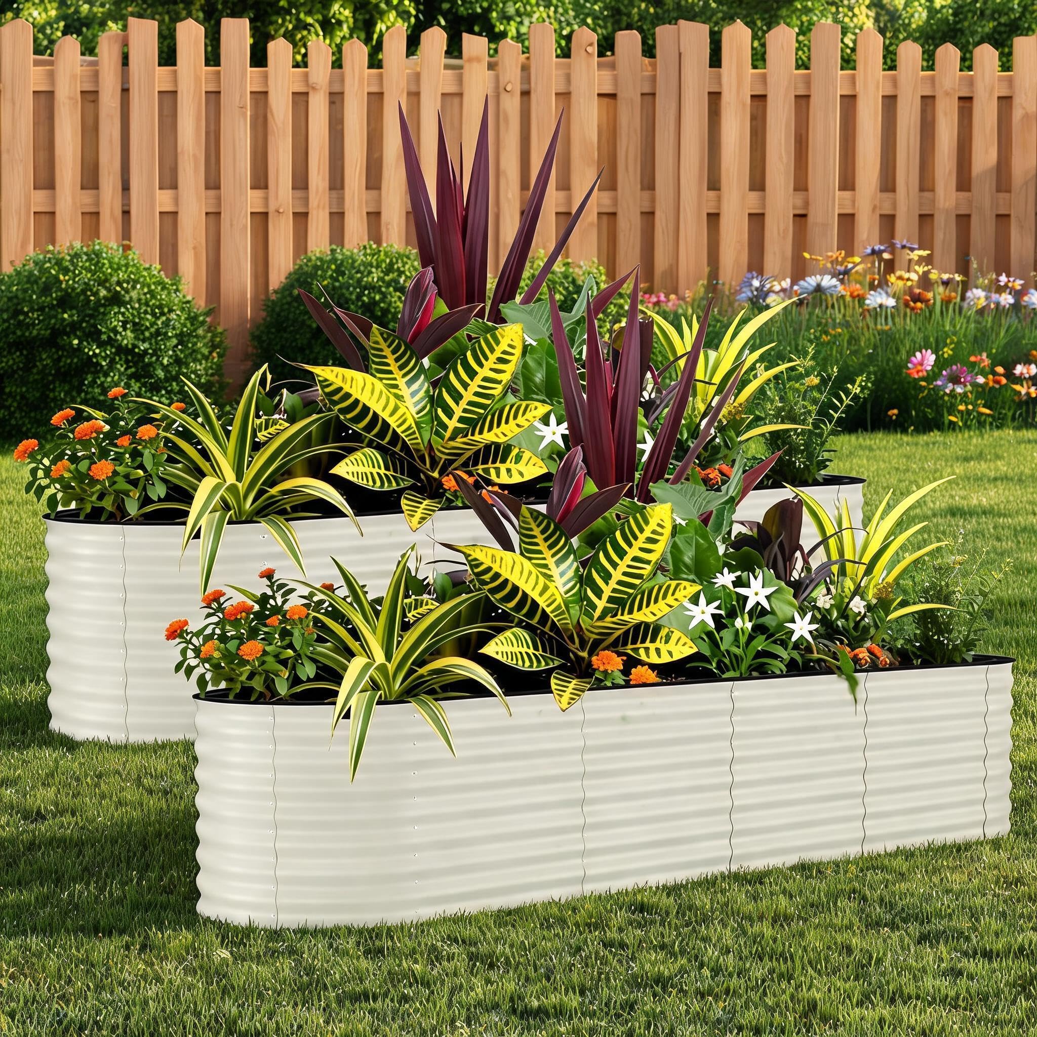 Aptliton 2-Pack Galvanized Steel Oval Raised Garden Beds, 0.6mm Thick Open-Bottom Metal Planter Boxes, Rust & Corrosion Resistant, Easy Assembly, Safety Anti-Cut Edges - Beige, 240x60x60cm