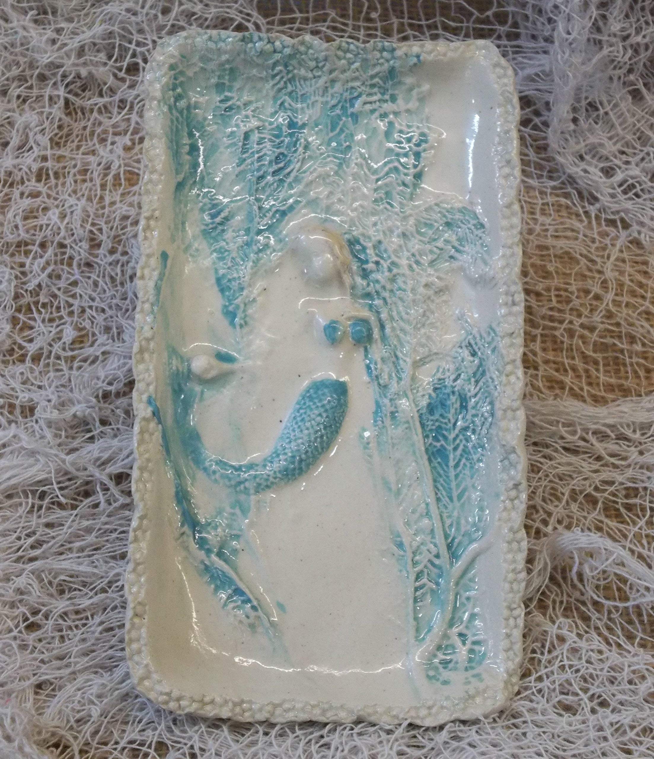 Ceramic mermaid in the sea butter dish/spoon rest/trinket catcher