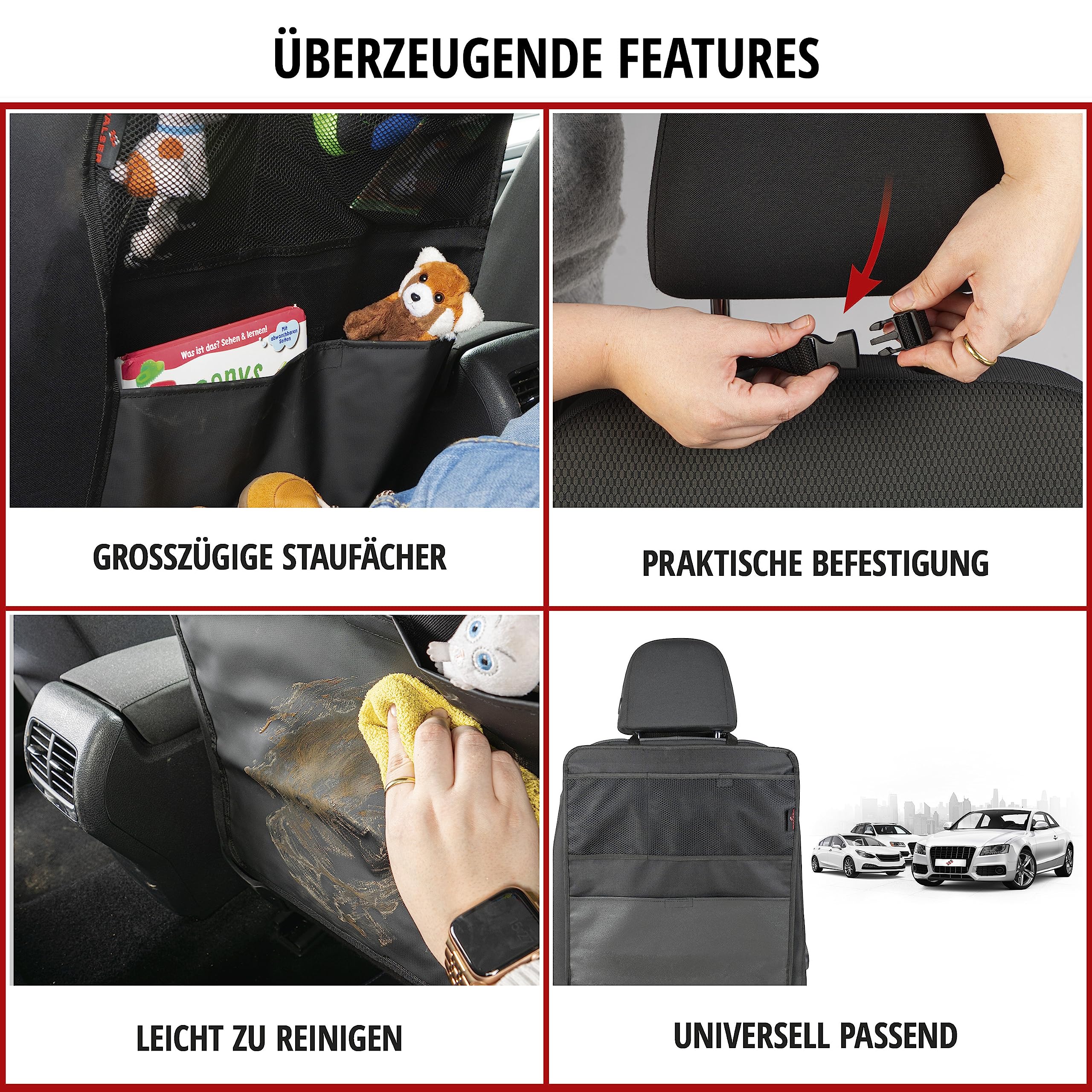 Walser Autositz Organizer, Rücksitz Organizer Jeremy, Rückenlehnenschutz und Trittschutz, Autoorganizer Rücksitz, Kinder Organizer schwarz 12488