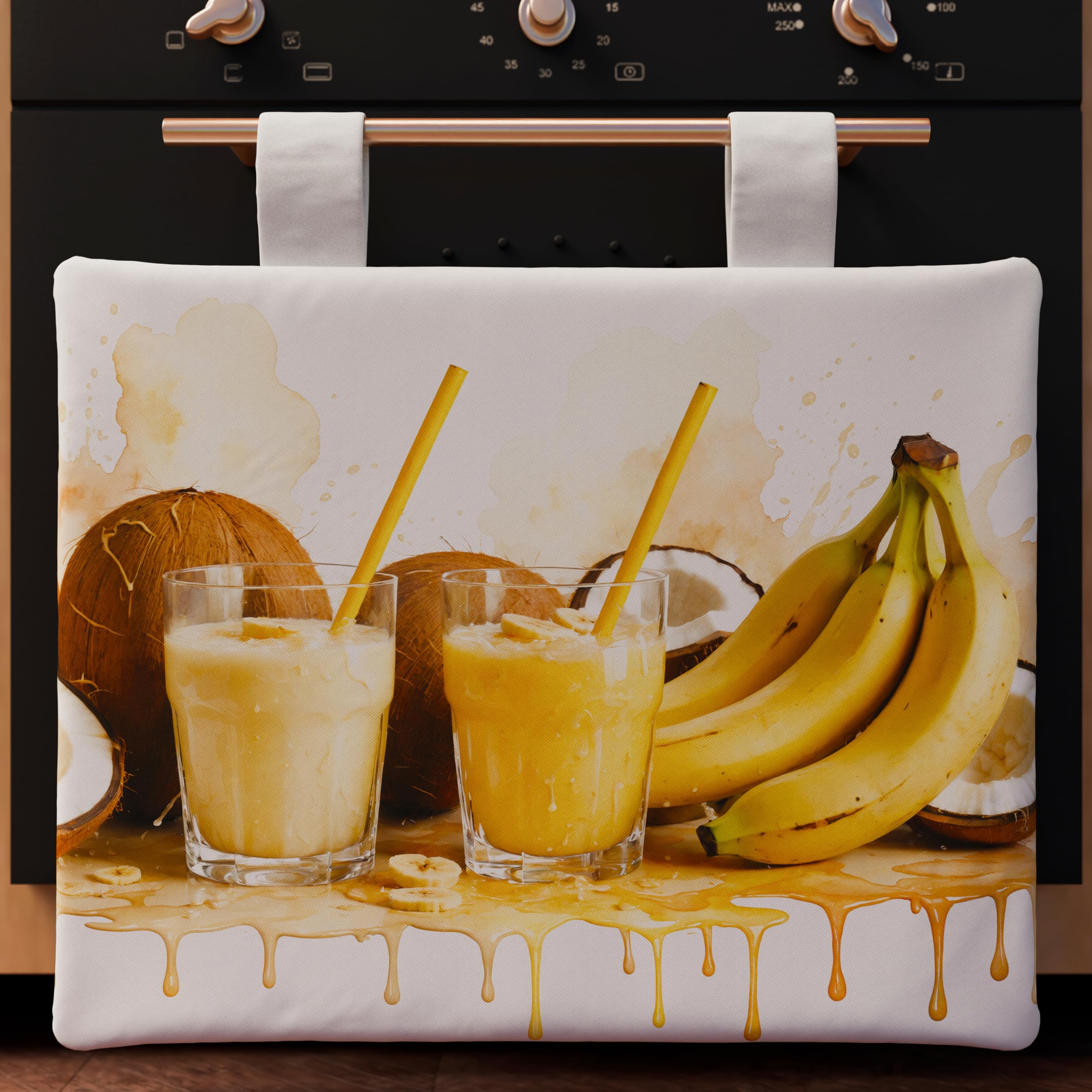 PETTI Artigiani Italiani - Kitchen Textile Accessories, Oven Cover 40 x 50 cm in Microfibre, Modern Oven Cover in Digital Print Coconut and Banana, 100% Made in Italy