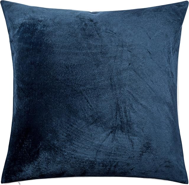 NTBAY Velvet Zippered Decorative Cushion Cover, 1 Pack Super Soft and Cozy Solid Color Square Throw Pillow Case for Sofa, Couch, 65 x 65 cm (26 x 26 Inch), Navy