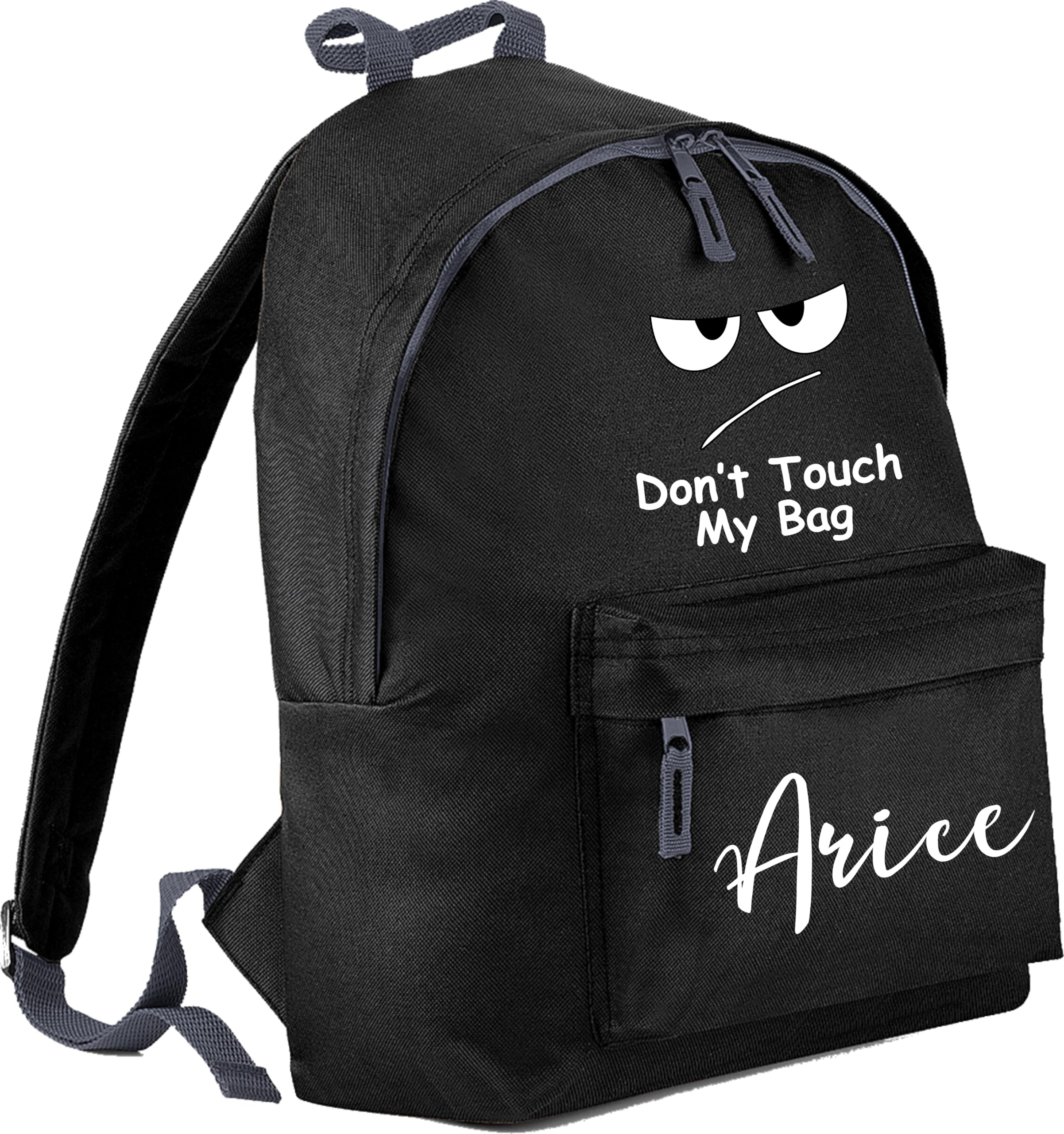 Personalised Don’t Touch My Bag with Name, Custom Funny Kids Backpack for Back to School, Sports Use (Black)