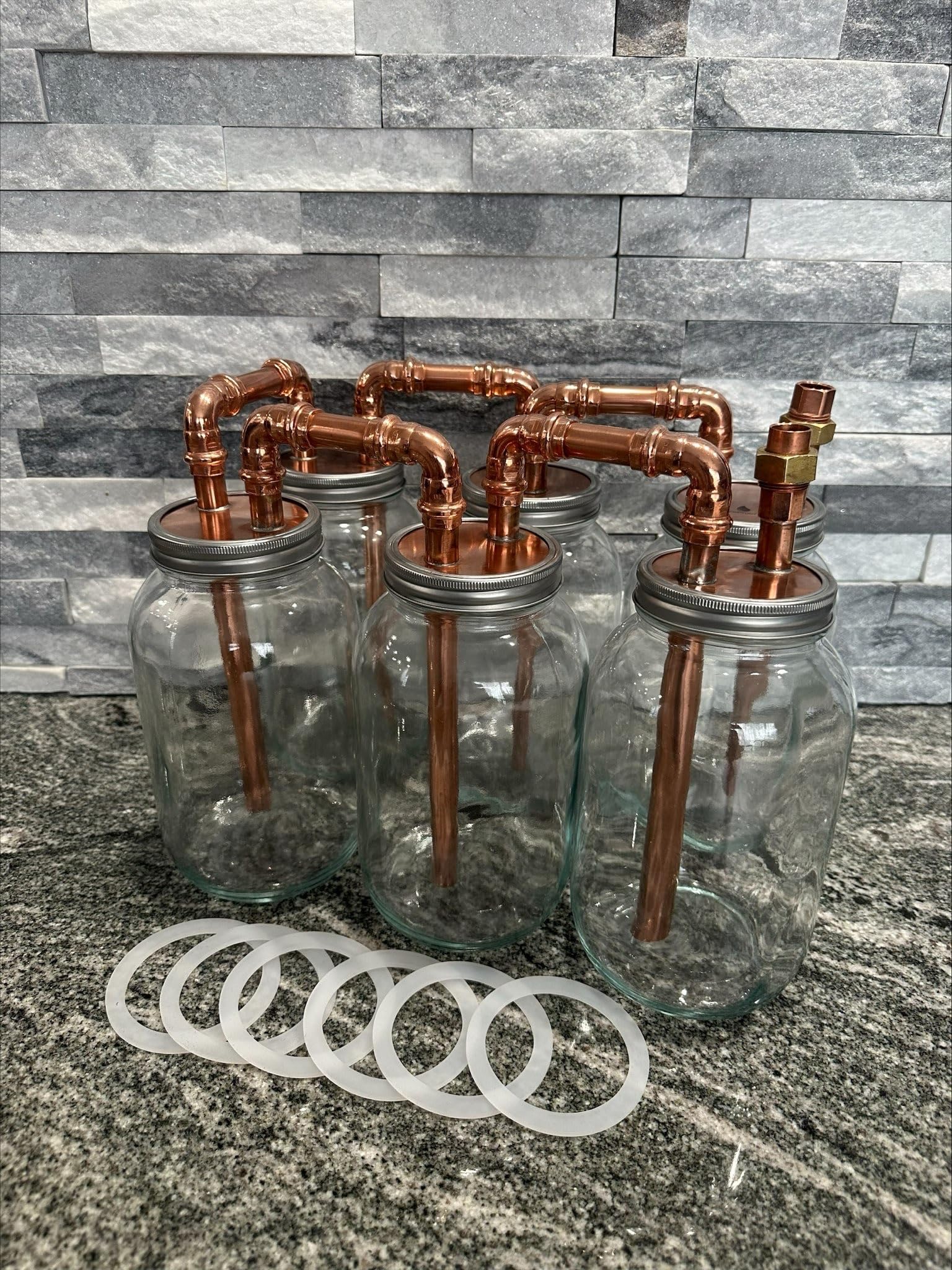1/2” Tandem Mason Jar Thumpers for Wide Mouth Jars six Way Distillation A22