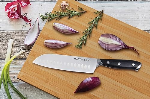 Miniatura 4 de Triple Rivet Collection Hoja de acero inoxidable, cuchillo Santoku de 7 pulgadas, negro