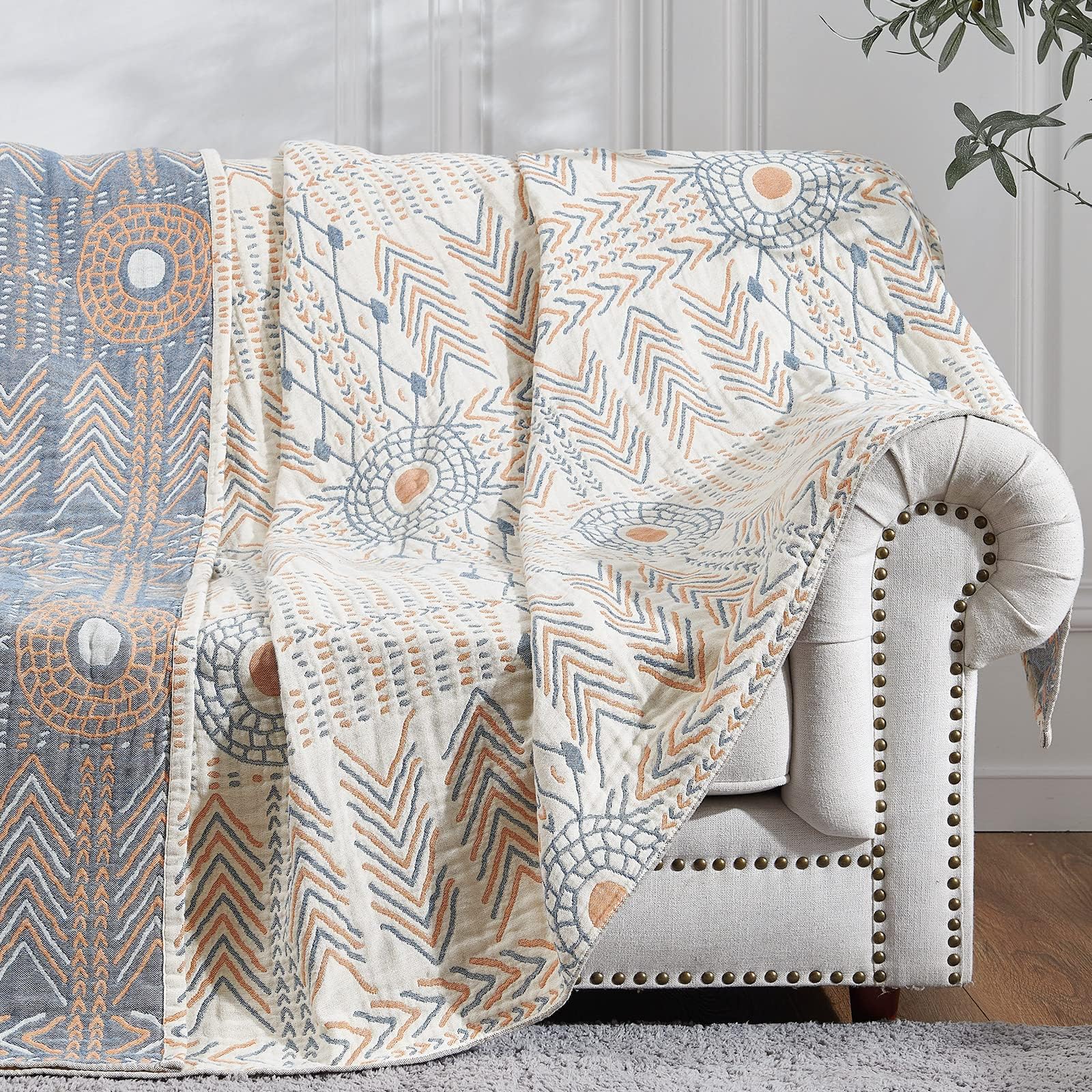 COLLACT Couverture jacquard en coton bohème pour canapé et canapé ...